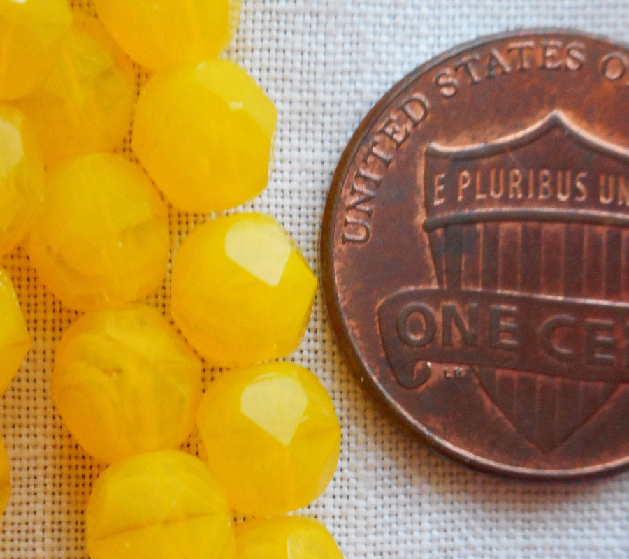 24 6mm Milky Yellow Czech glass beads, bright yellow fire polished, faceted round beads, C7401