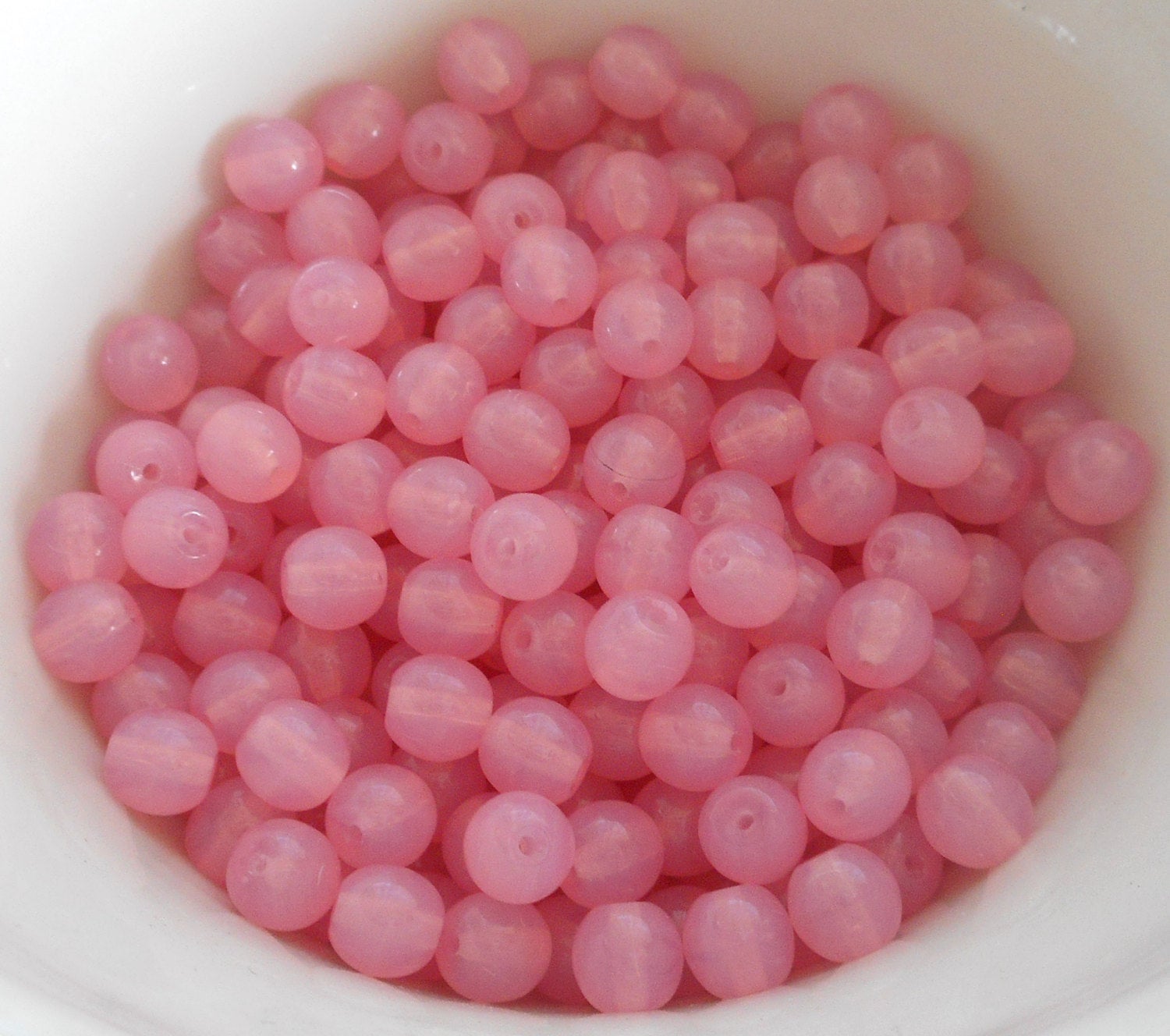 Lot of 50 6mm Czech glass beads, Milky Pink Rose Opal, opaque smooth round druk beads C8850