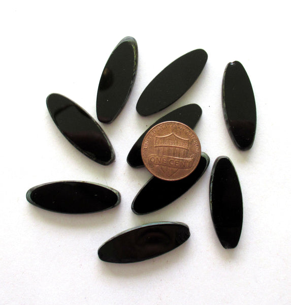 5 large Czech glass spindle beads - opaque jet black picasso - 30 x 11mm jumbo size - table cut almond shaped beads - C0201