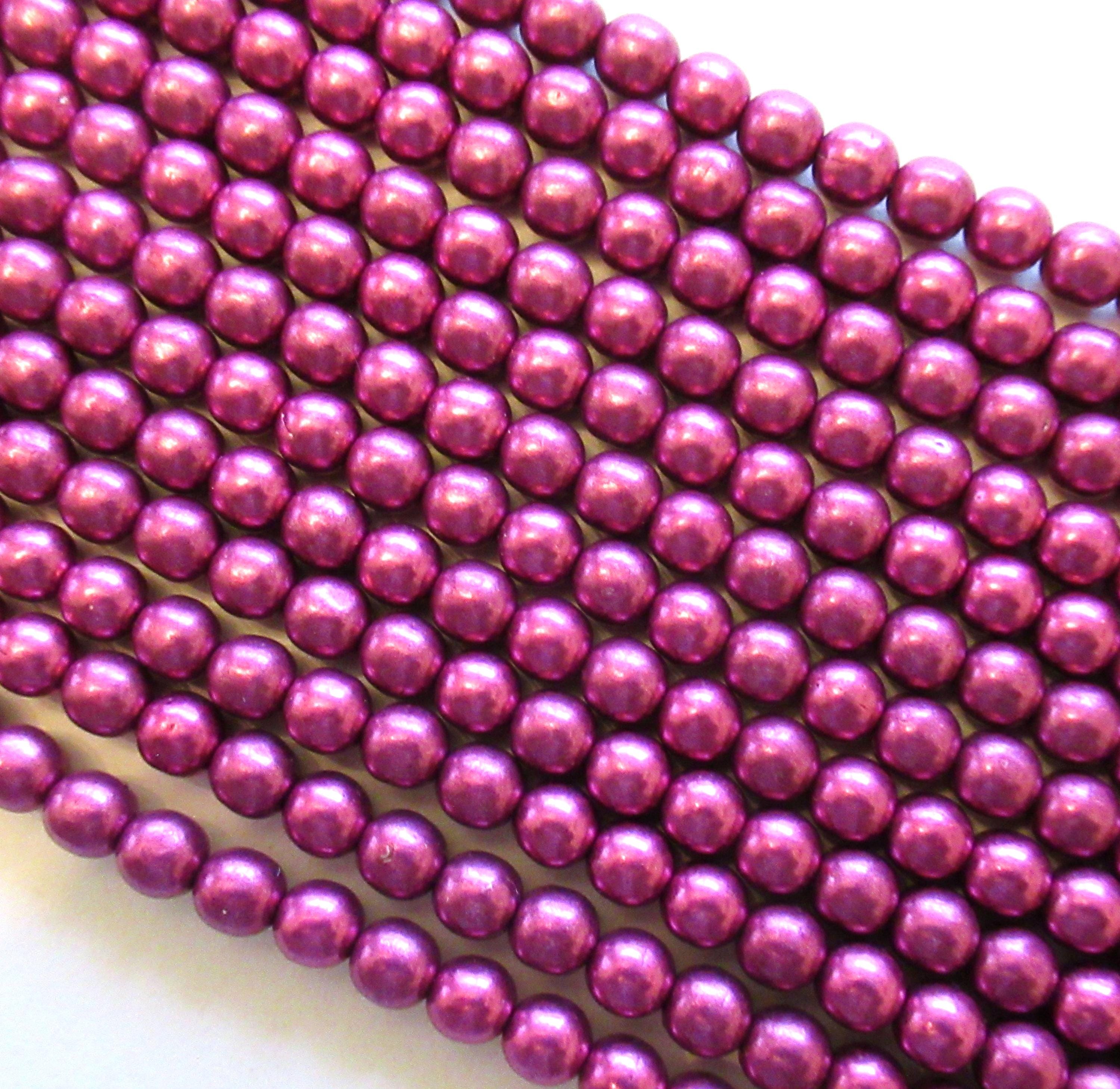 50 6mm Czech glass druks - Sueded Gold Fuchsia - metallic pink - smooth round druk beads- C0057