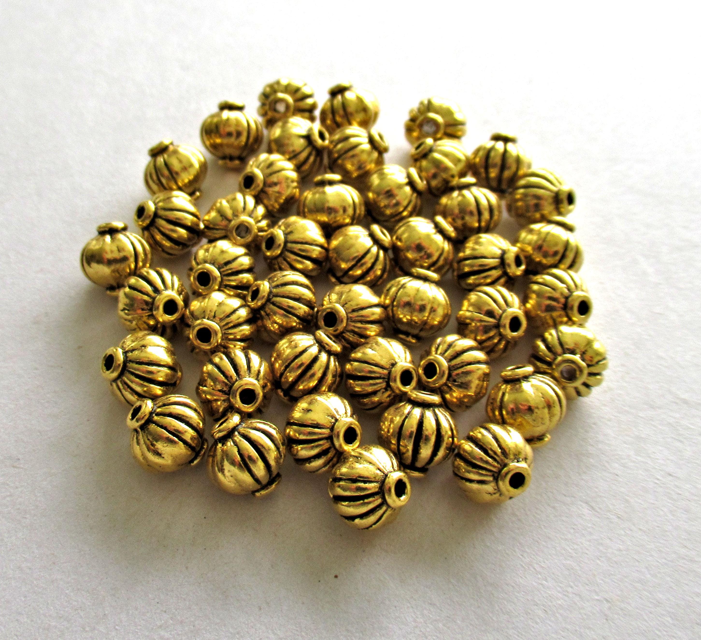 Antique Tibetan style gold tone metal alloy beads - 7mm - pumpkin shaped lantern spacer beads - 25 pieces - C0038