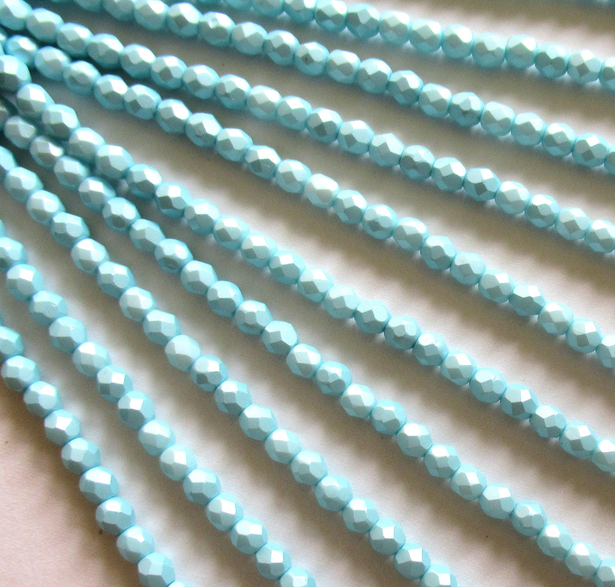 50 4mm Czech glass beads - opaque powdery pastel turquoise blue - faceted round beads - C0018 - Glorious Glass Beads