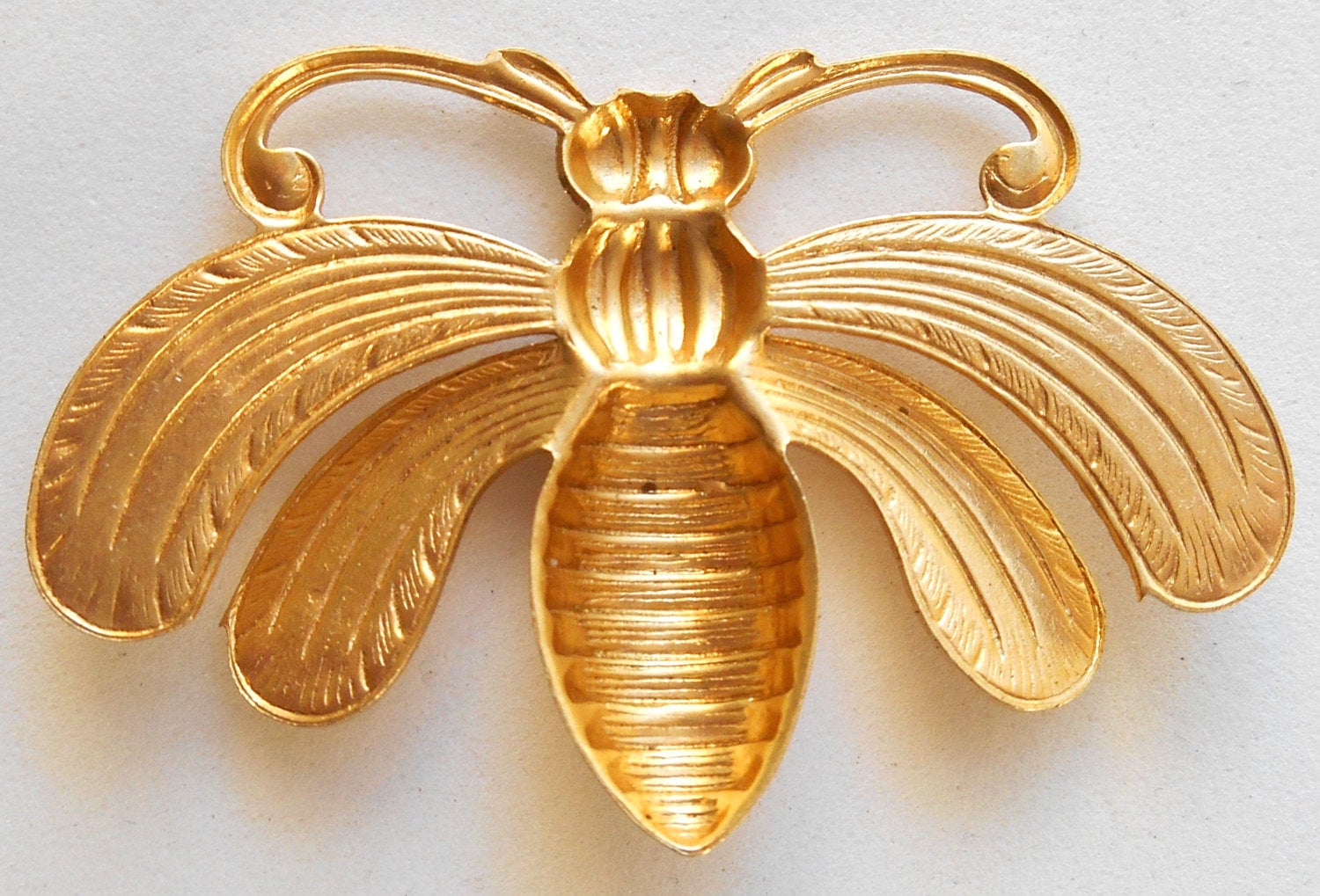 Large Raw Brass Stamping Moth, Bee, Bug, Insect Charm, Pendant, Component, Connector 49 x 34mm, made in the USA C4601 - Glorious Glass Beads