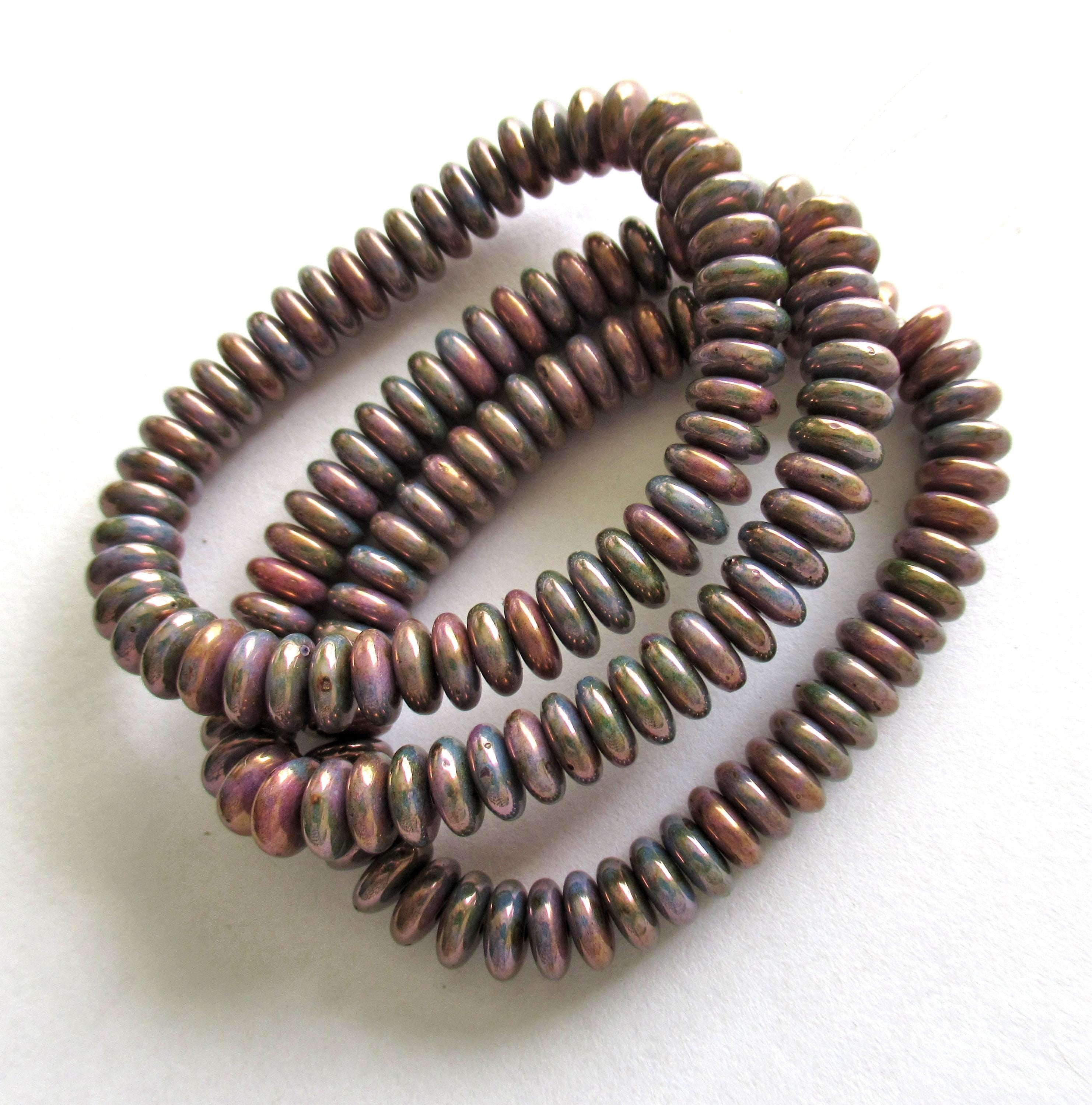 Lot of 50 6mm Czech glass rondelle spacer beads - opaque blue beads with purple luster iris finish - flat spacers or rondelles C00521
