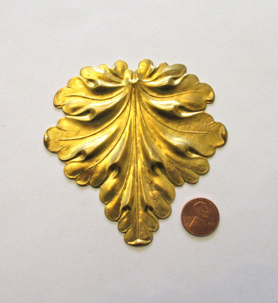 1 extra large leaf raw brass stamping - art nouveau, Victorian pendant, ornament 3.75" x 3.75" inches - made in the USA C00351