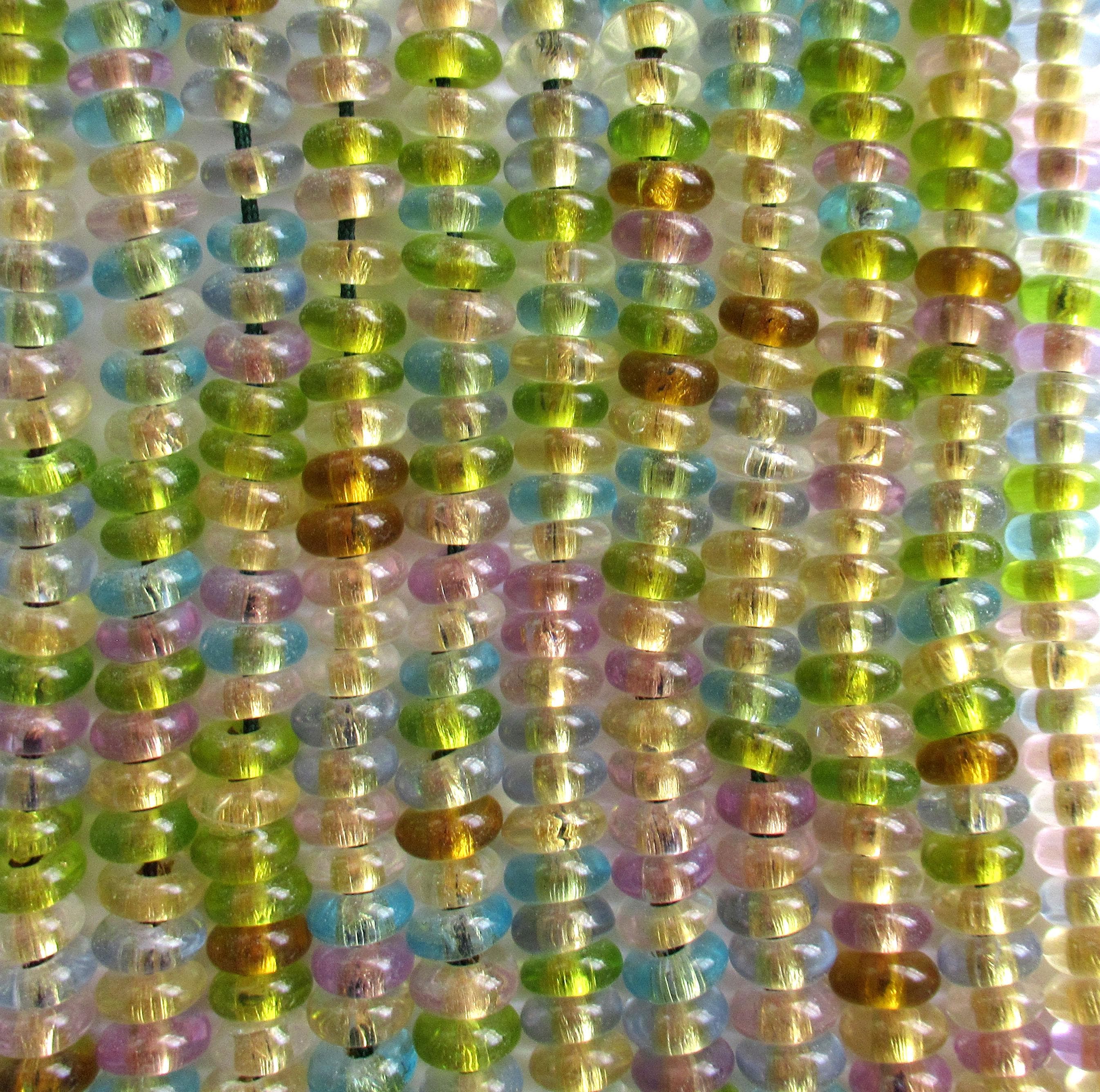 Small Czech glass rondelle spacer beads - multi colored gold lined beads 7 to 8mm - 100 pieces - C0000
