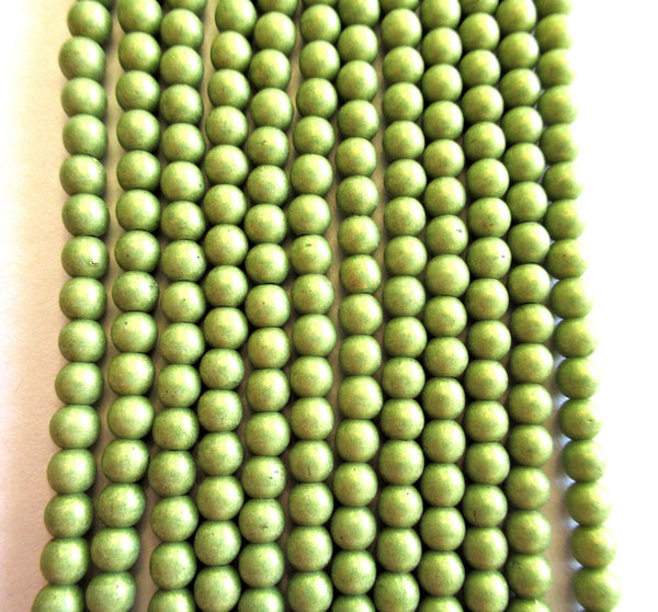 100 4mm opaque green Czech glass druks - Pacifica Avocado smooth round druk beads - C0067