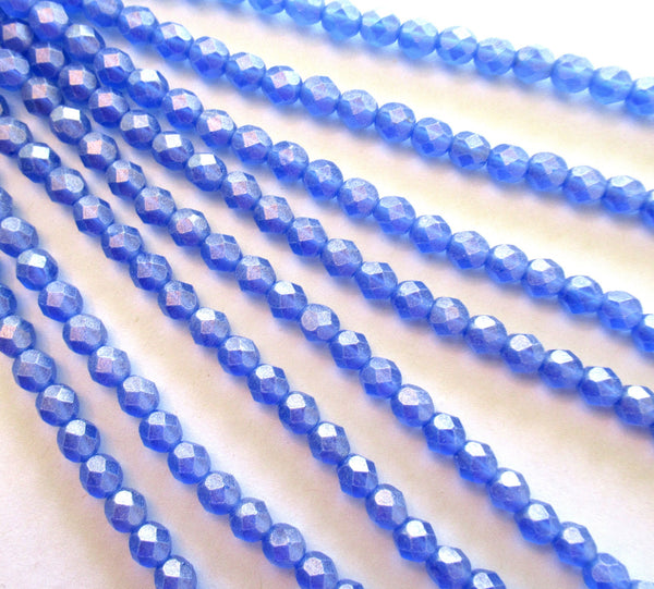 25 6mm Czech glass beads - Sueded Gold Sapphire Blue fire polished faceted beads with a golden finish C0015