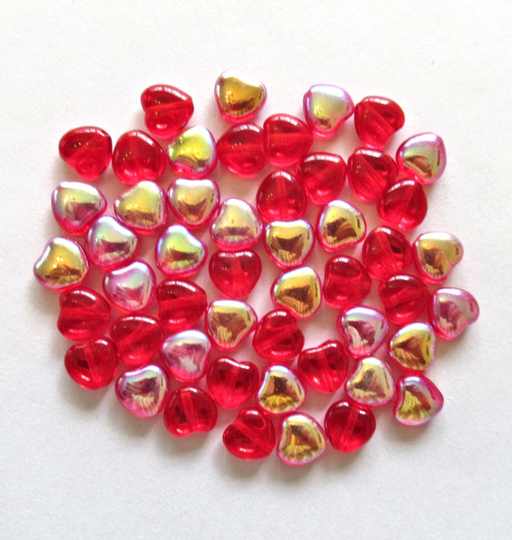 Lot of 25 8mm Czech glass heart beads - transparent red ab heart shaped beads - C00601