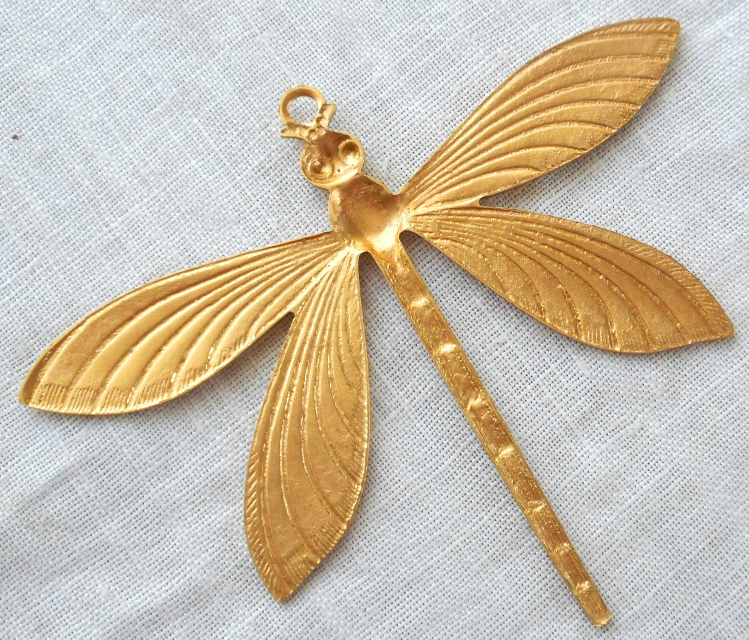 1 large large brass stamping, art nouveau deco dragonfly, pendant, charm, 69mm x 49mm, made in the USA C0701 - Glorious Glass Beads