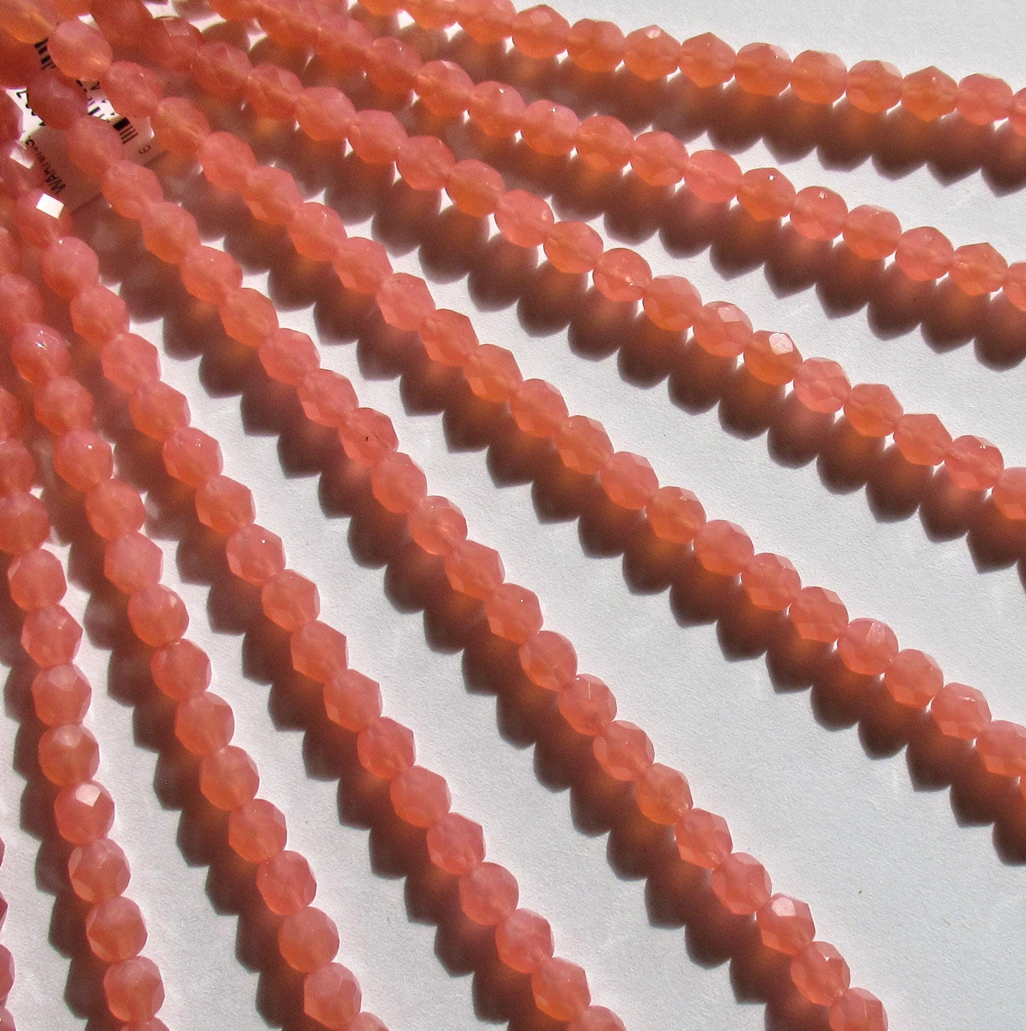 Lot of 25 6mm Czech glass beads - translucent milky salmon pink - faceted round beads - C0027 - Glorious Glass Beads