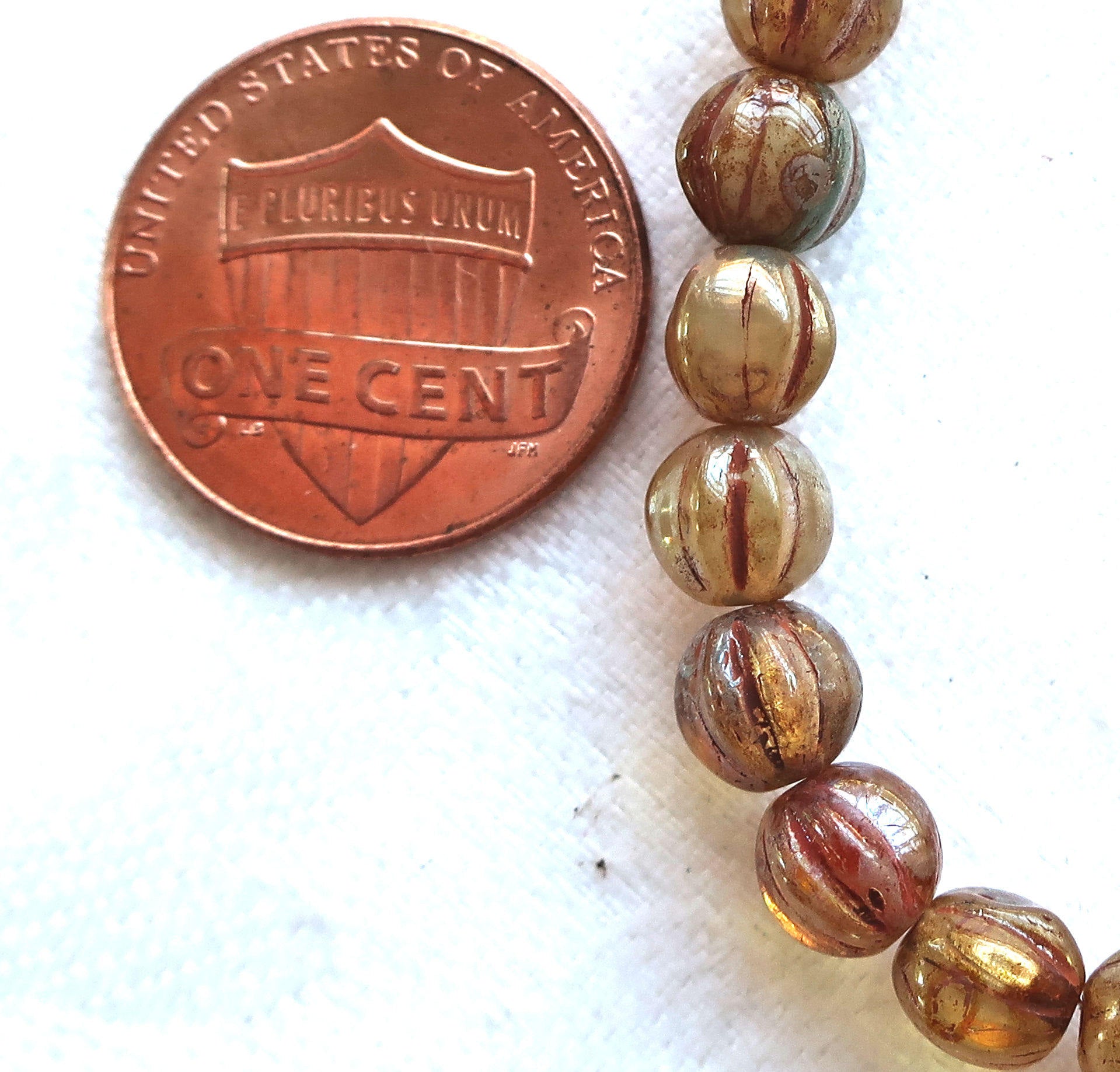 25 Czech 6mm glass melon beads, Striped champagne picasso beads, earthy, rustic mix pressed beads C0801