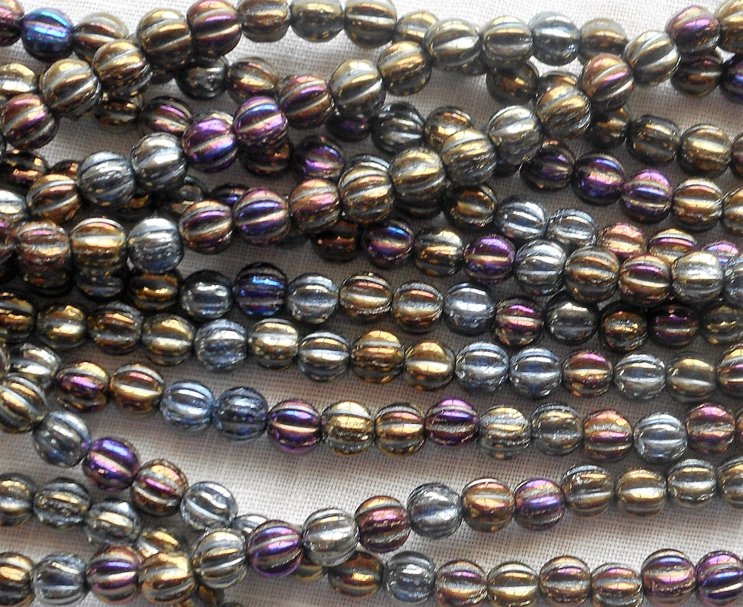 Fifty 5mm Brown Iris metallic glass melon beads, Czech pressed glass beads C0750