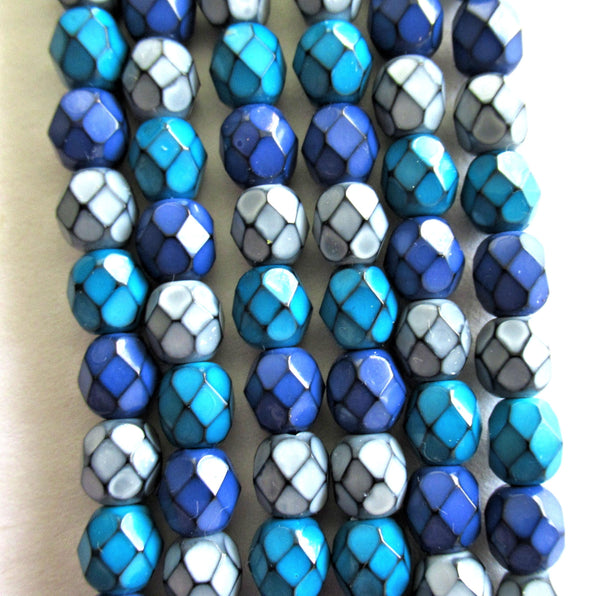 Snake skin beads - blue & gray mix - 6mm - Czech glass fire polished faceted round beads - discontinued beads - 25 pieces - C0000