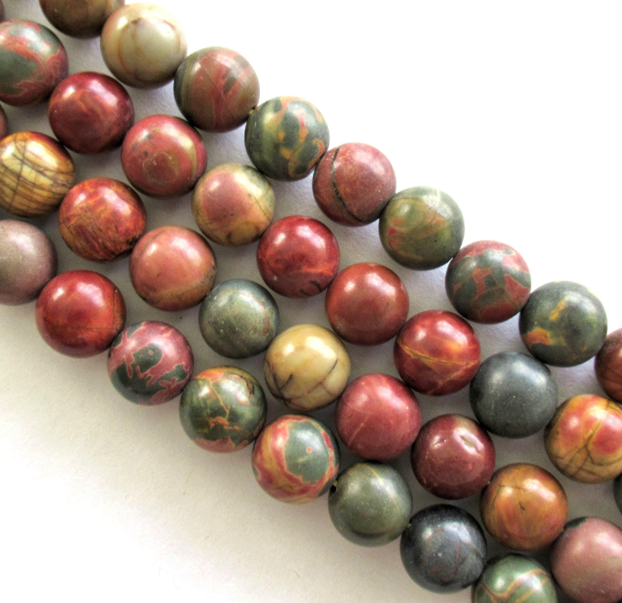 Red Creek Jasper smooth round Beads - 10mm semiprecious stone beads - Cherry Creek Jasper - Picasso Jasper - 39 pieces