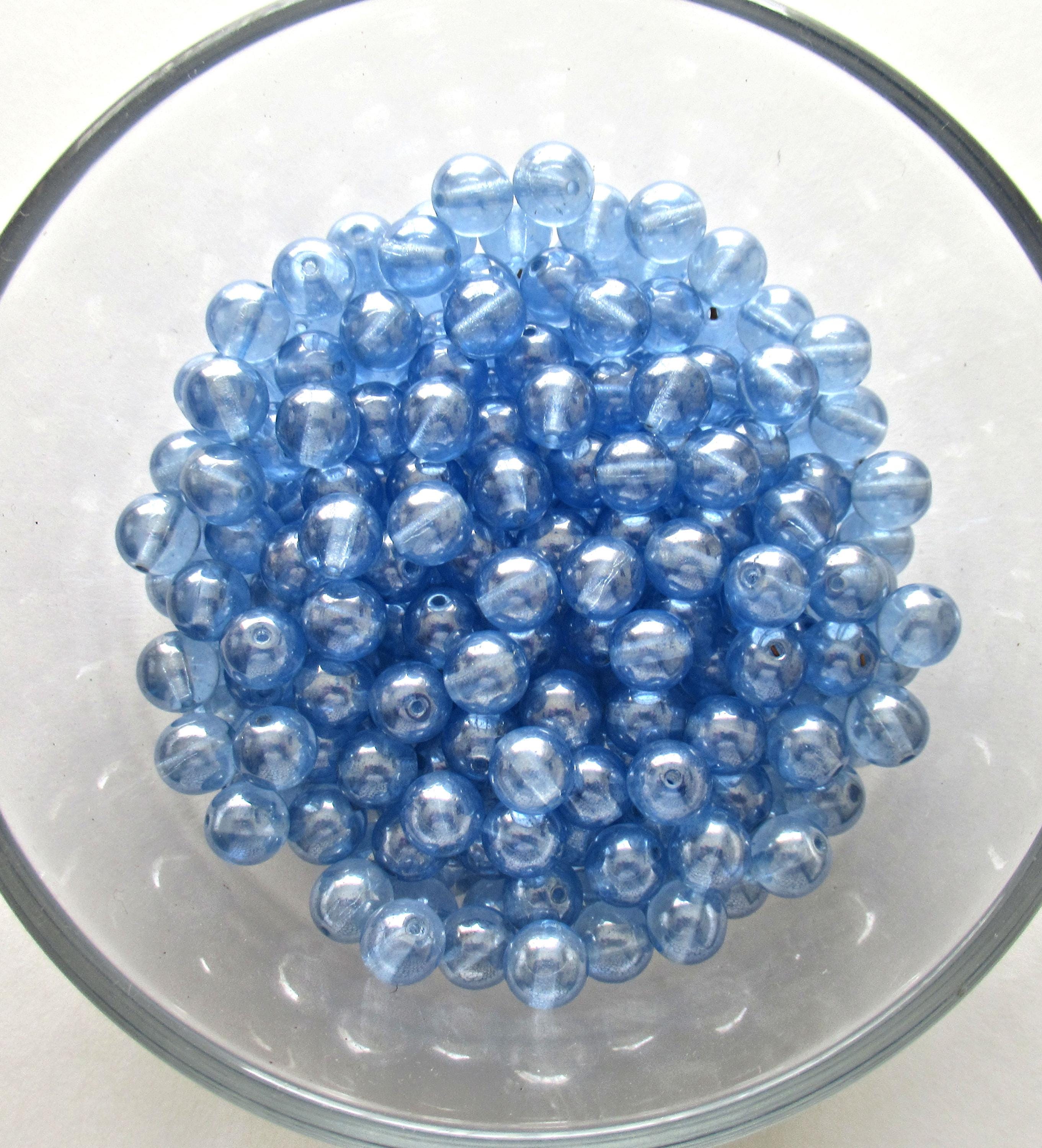 Czech glass blue druk beads - Light Sapphire Blue Shimmer - 8mm - smooth round druks - 25pcs - C0063