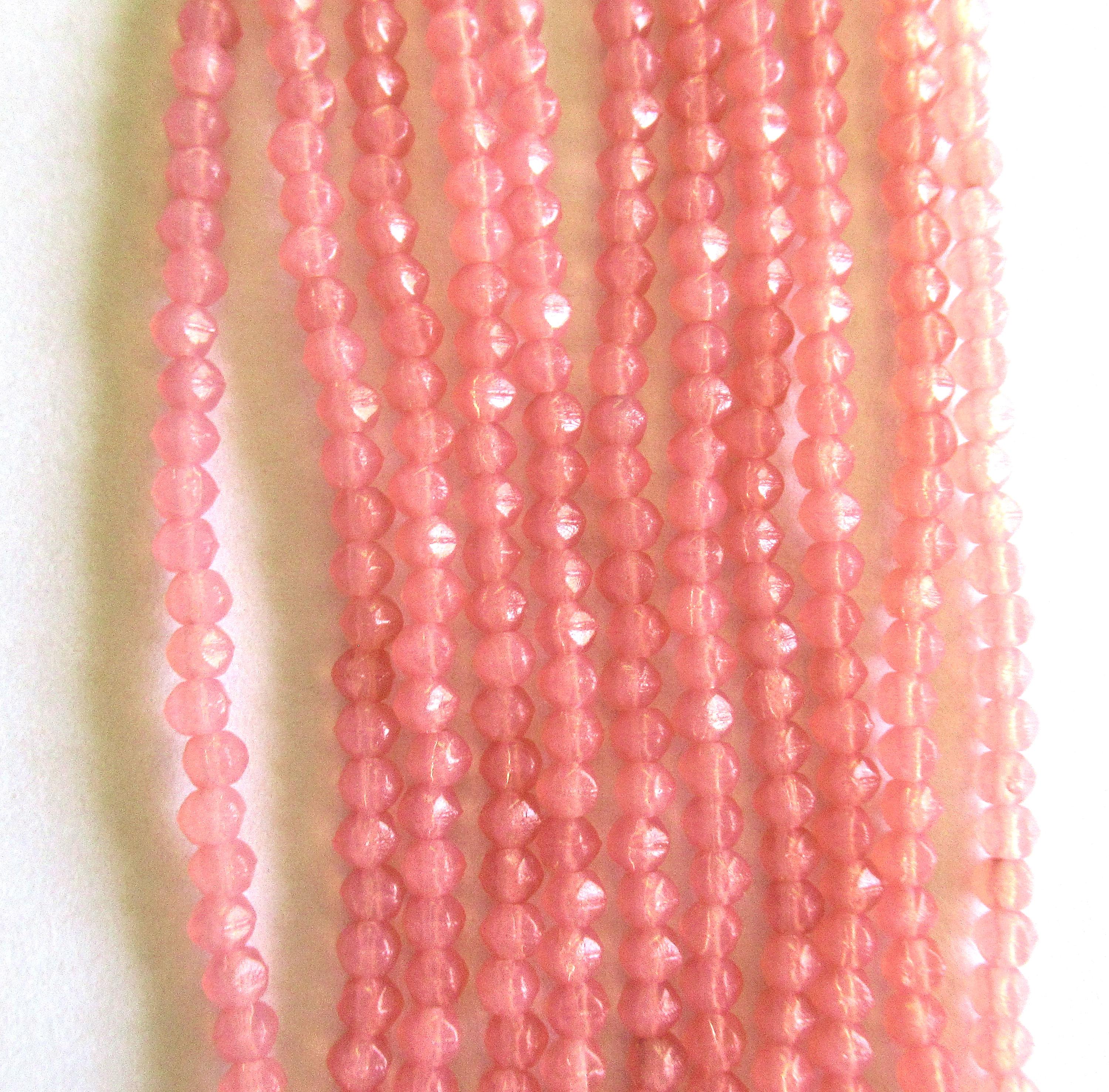 100 3mm English cut Czech glass beads - matte milky pink spacer beads - pressed glass beads - C0019