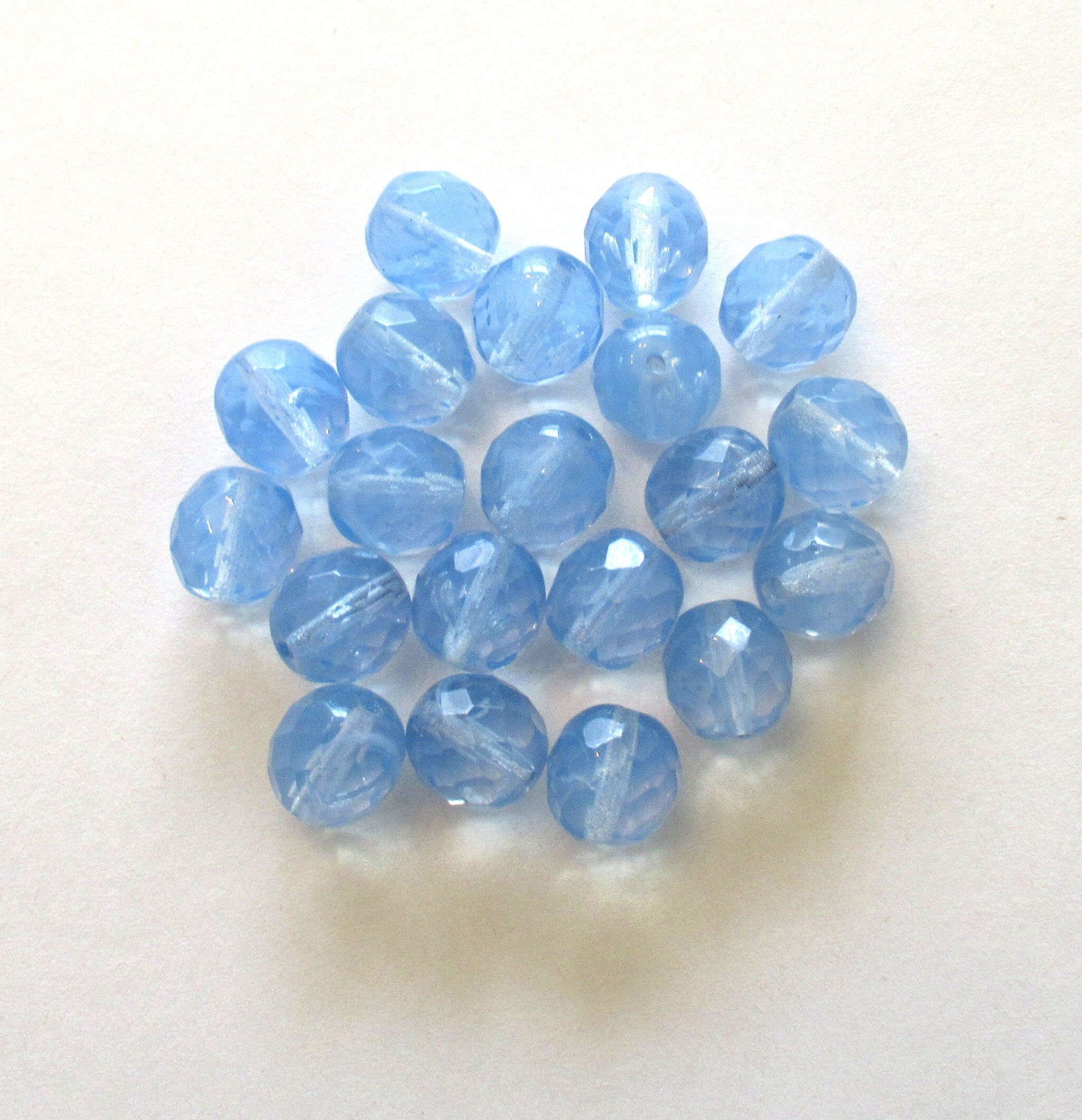 Ten Czech glass fire polished faceted round beads - 12mm milk light blue opal beads C00451