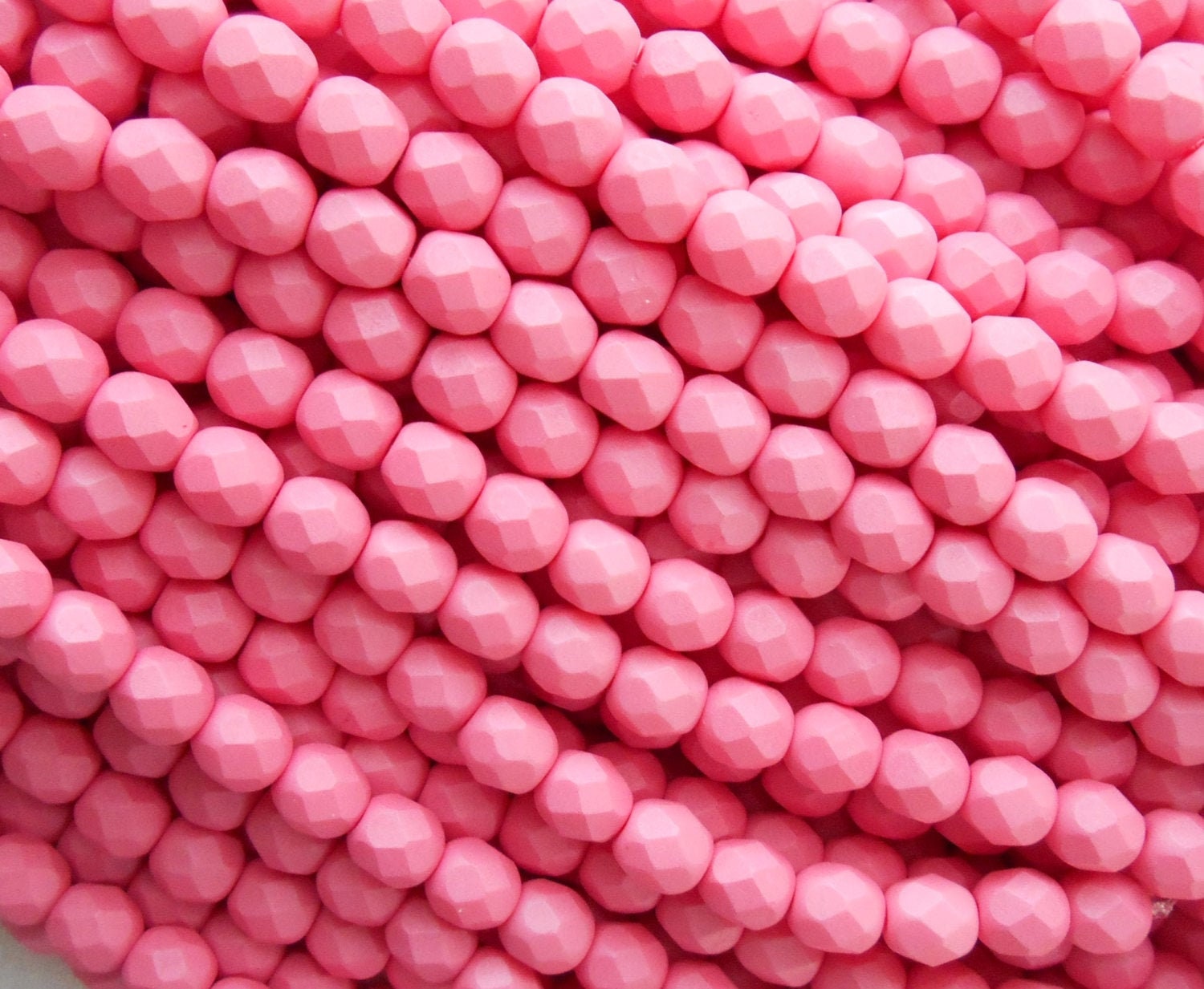 25 6mm Saturated Pink glass beads, fire polished, bright pink faceted round beads C2725