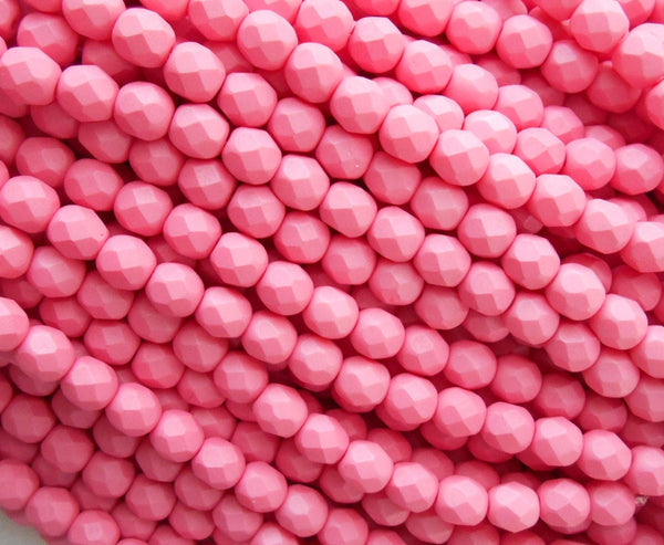 25 6mm Saturated Pink glass beads, firepolished, bright pink faceted round beads C2725