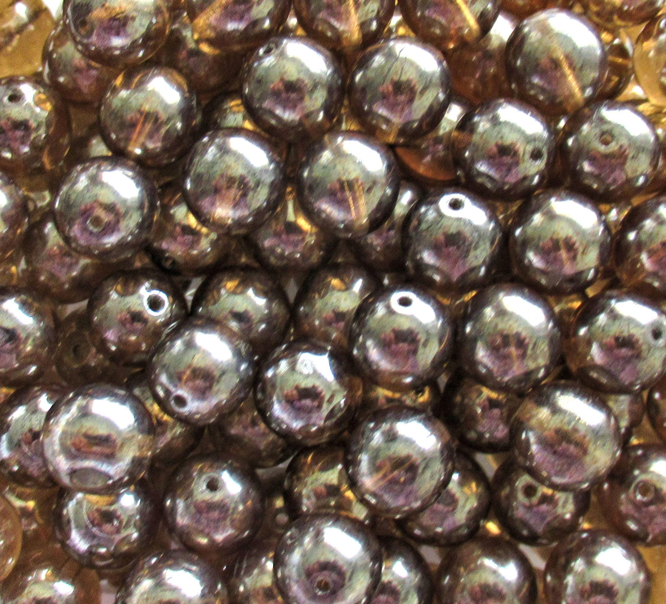 Czech glass brown druk beads - Somkey Topaz Shimmer - 8mm - smooth round druks - 25pcs - C0096