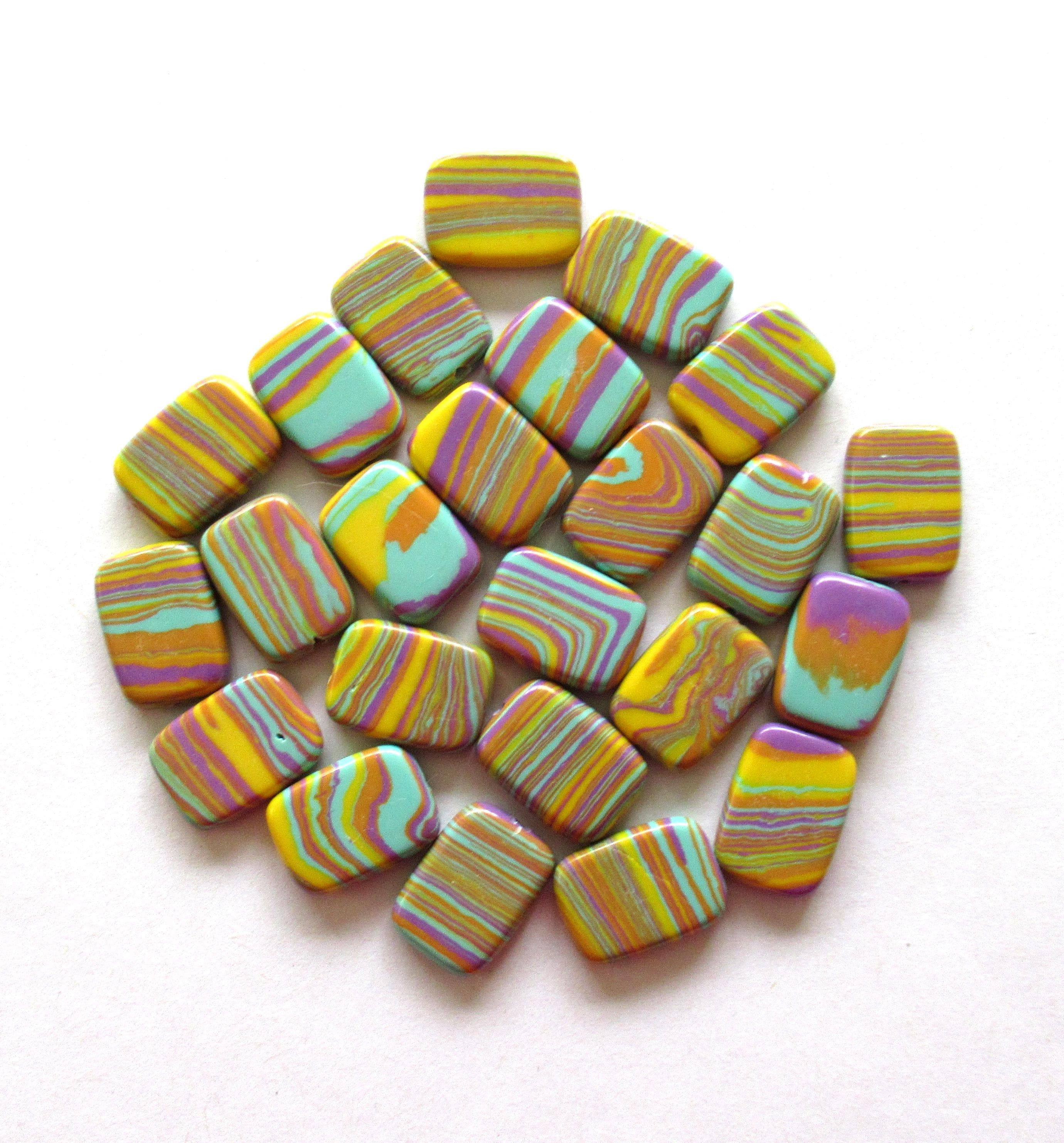 15mm Calsilica rainbow rectangle beads - 15 x 11mm - synthetic semiprecious gemstone beads - multi colored rectangles - 10 beads - 00053