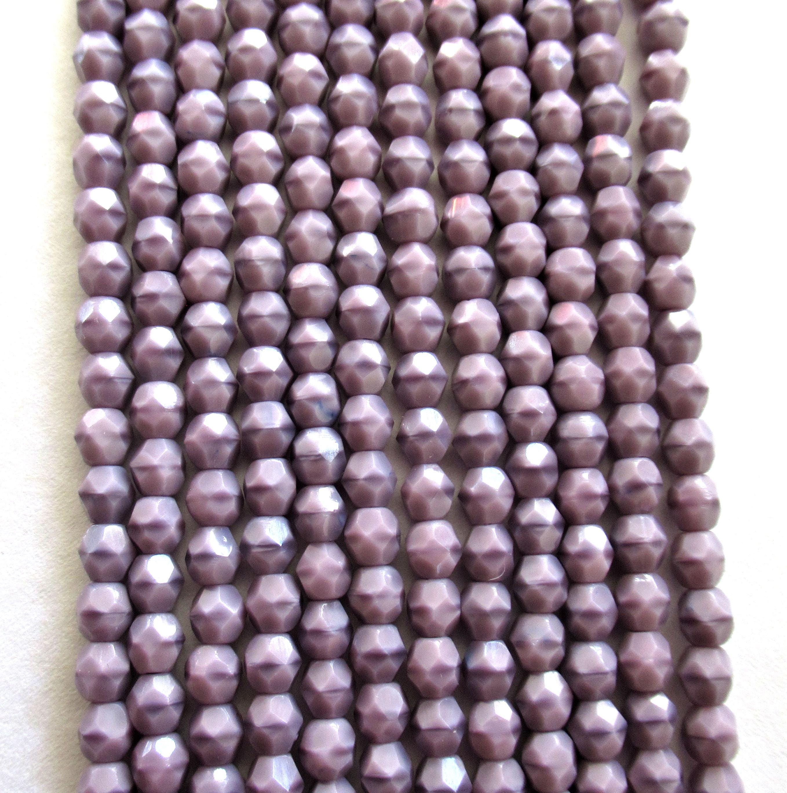 50 4mm Czech glass beads - Opaque Lavender Coral - light purple faceted smooth round beads - C0037