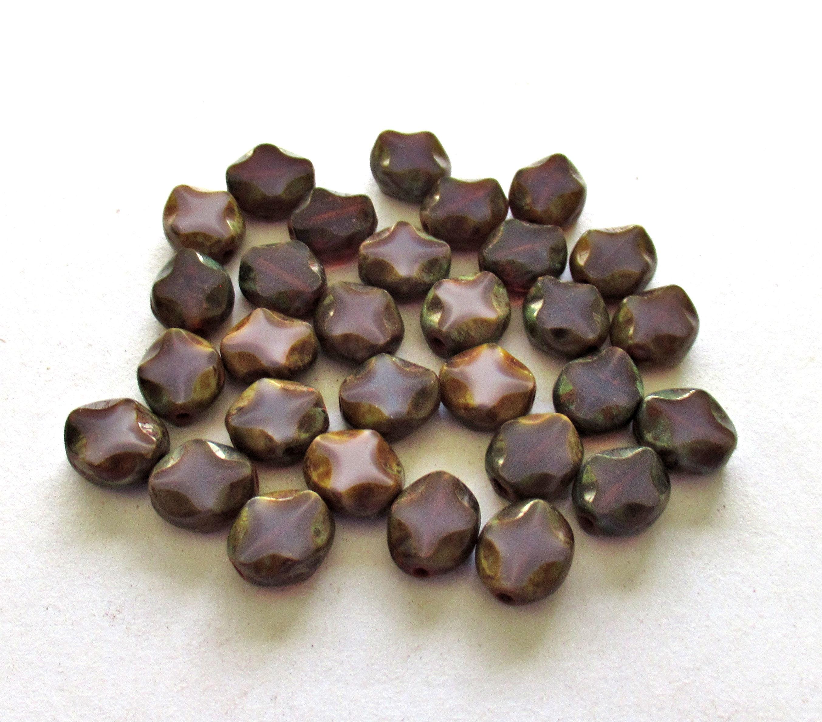 15 Czech glass oval beads - 9 x 8mm purple / amethyst oval with a Picasso finish - carved table cut beads with a diamond pattern - C0251