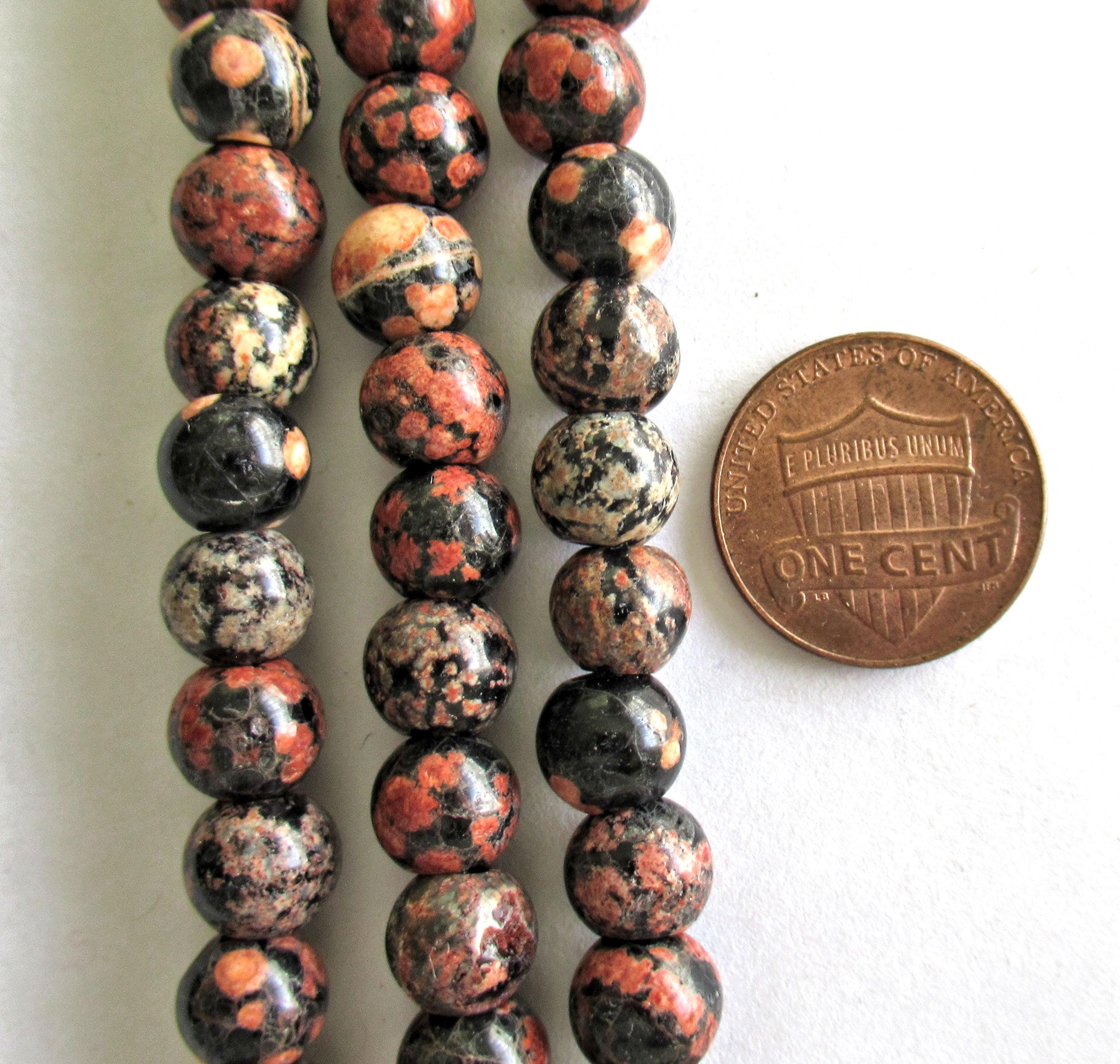 8mm Mexican Red Snowflake Obsidian smooth round beads - big hole semiprecious stone beads - 28 beads - 8.5 inch strand