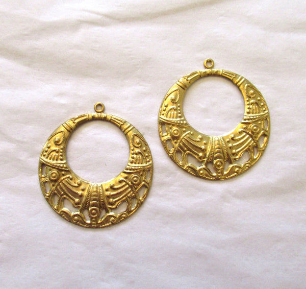 2 Raw Brass Stampings - ornate dangles - charms - drops - earrings 36mm - made in the USA C00542