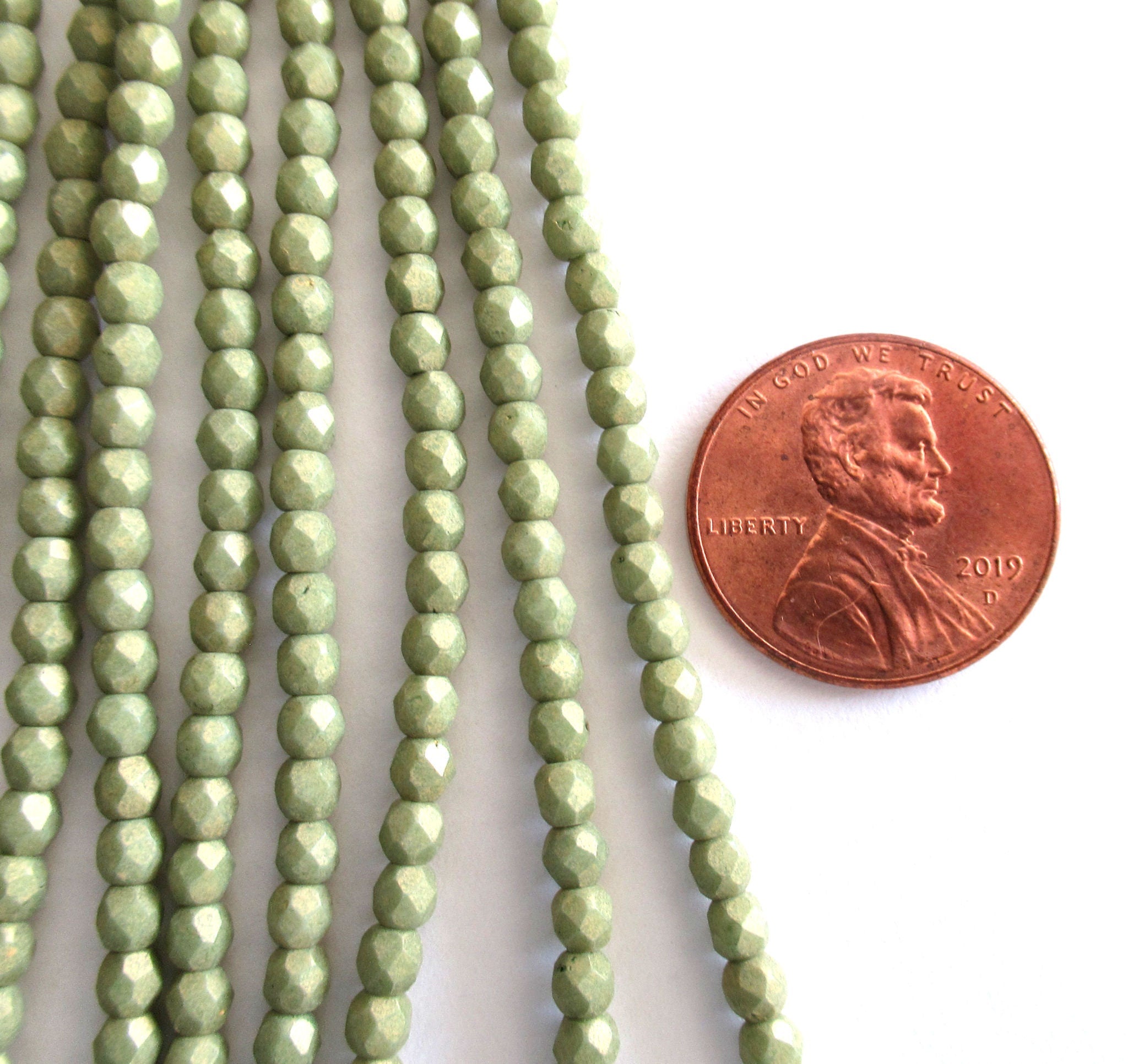 50 3mm Czech glass beads - opaque pacifica avocado green fire polished - faceted round beads - C0085