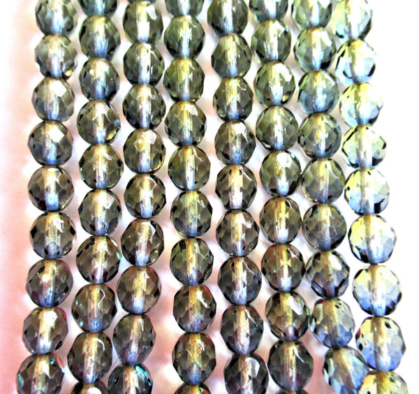 25 8mm Czech glass beads - olivine green & blue color mix - fire polished, faceted beads - C00401