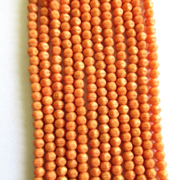 100 3mm English cut Czech glass beads - Pacifica Tangerine opaque orange spacer beads - pressed glass beads - C0077