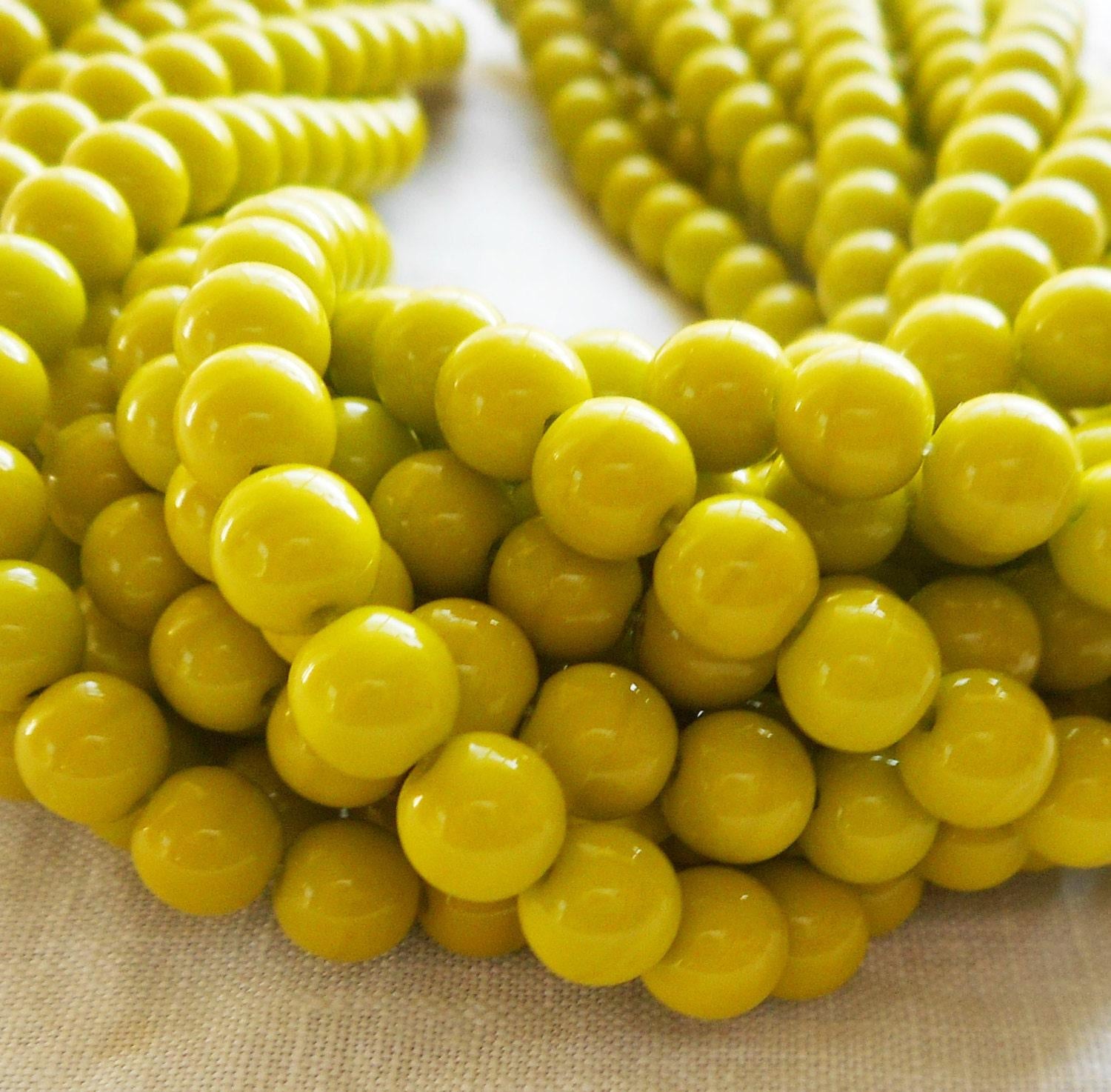 50 6mm Czech glass beads, druks, Opaque Olive Green smooth round druk beads C7750