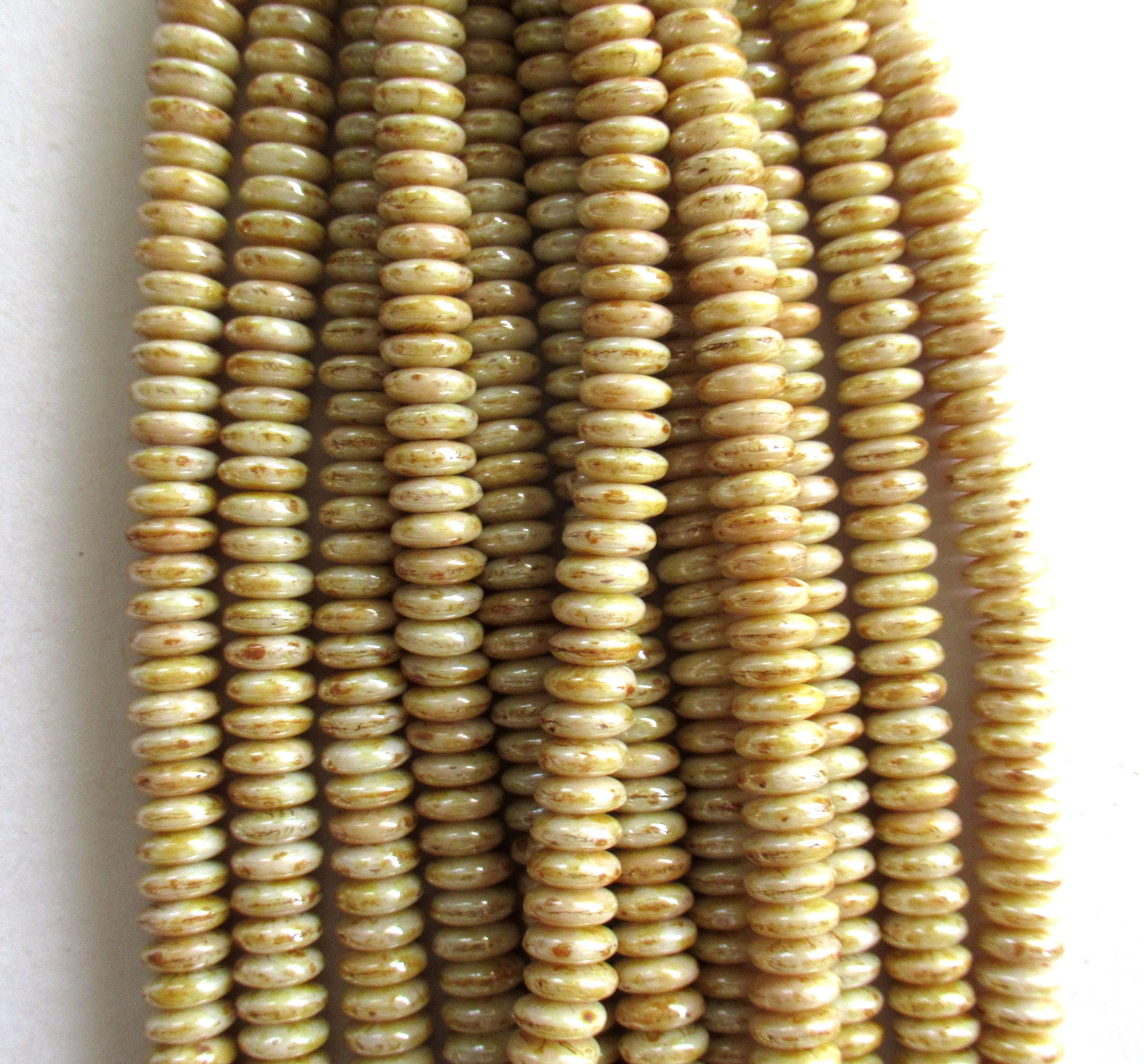 50 6mm Czech glass rondelle spacer beads - opaque off white luster with a picasso finish - flat spacers or rondelles - C0066