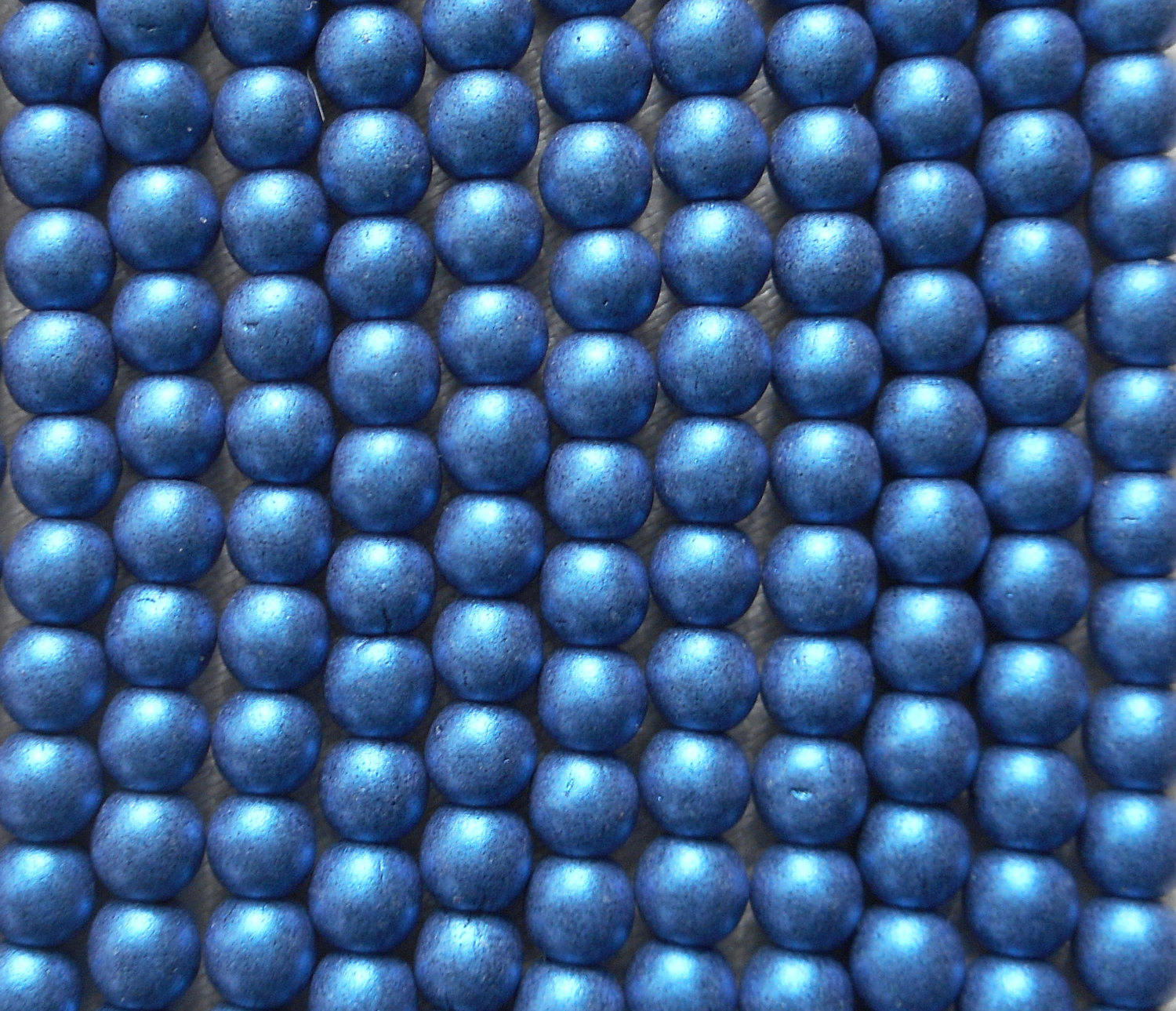 Lot of 100 4mm opaque blue glass Czech druk beads, matte metallic suede, sueded blue smooth round druks, C0077