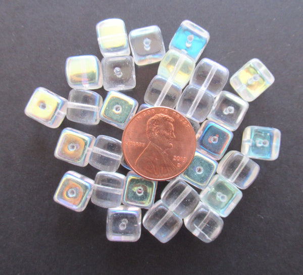 Twenty Czech glass cube beads - 8mm x 11mm crystal ab large cubes - C0047