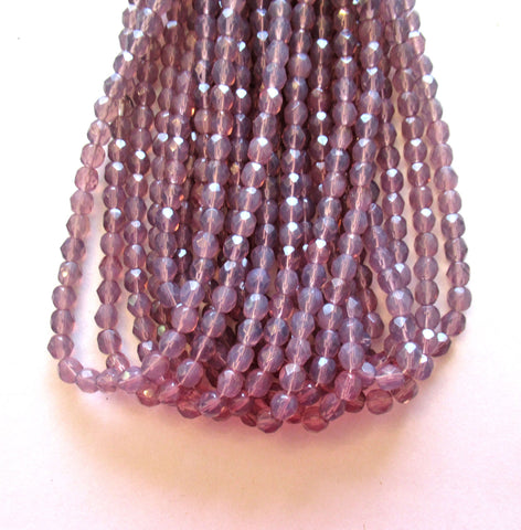 25 6mm Czech glass beads - Milky light amethyst purple - fire polished, faceted round beads C00100