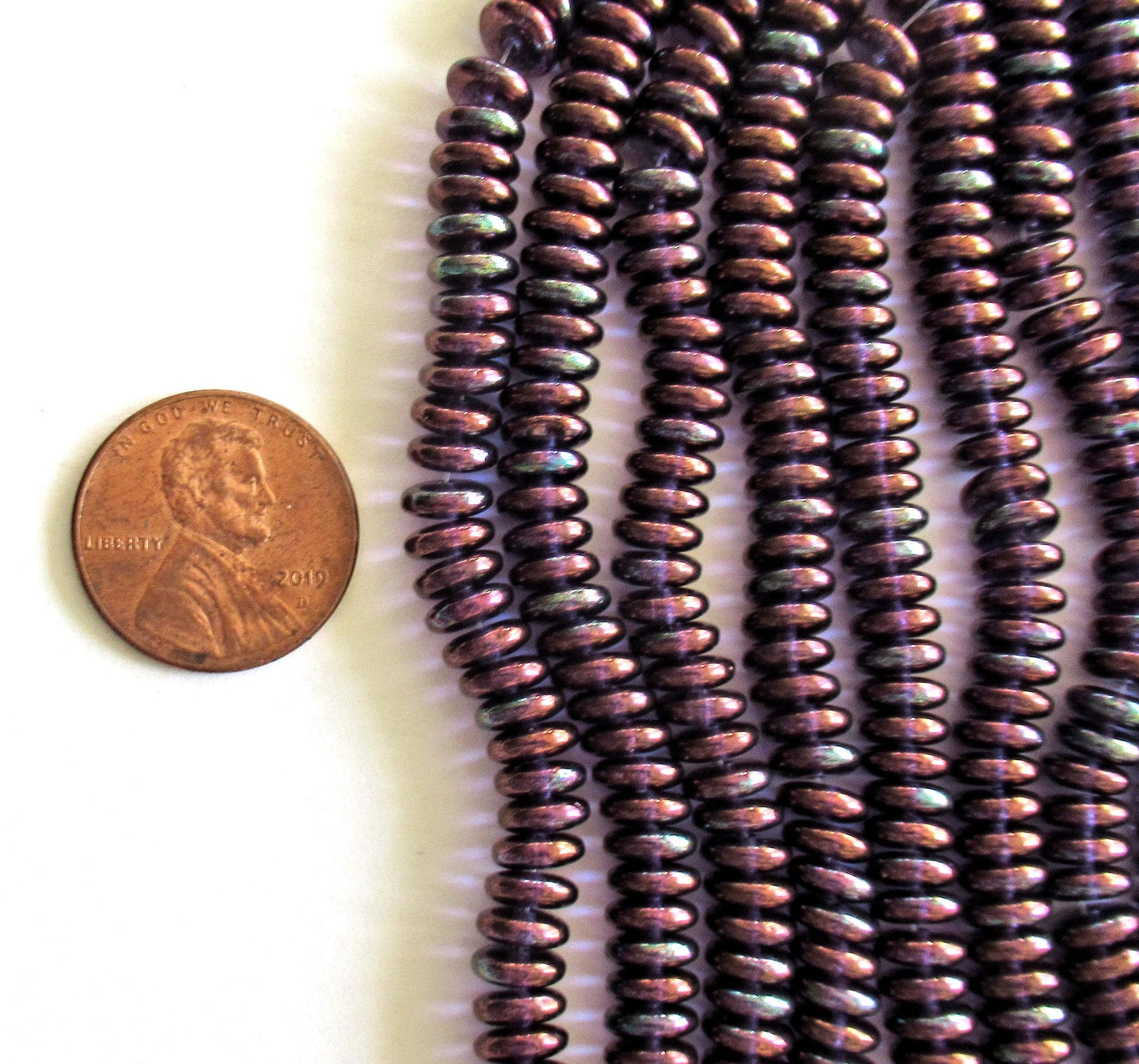 50 6mm Czech glass rondelle beads - Luster Transparent Dark Amethyst - purple flat spacers or rondelles - C0045 - Glorious Glass Beads