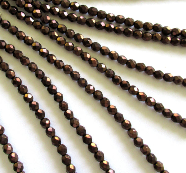 25 6mm Czech glass beads - dark bronze - metallic brown beads - fire polished faceted round beads - C0027