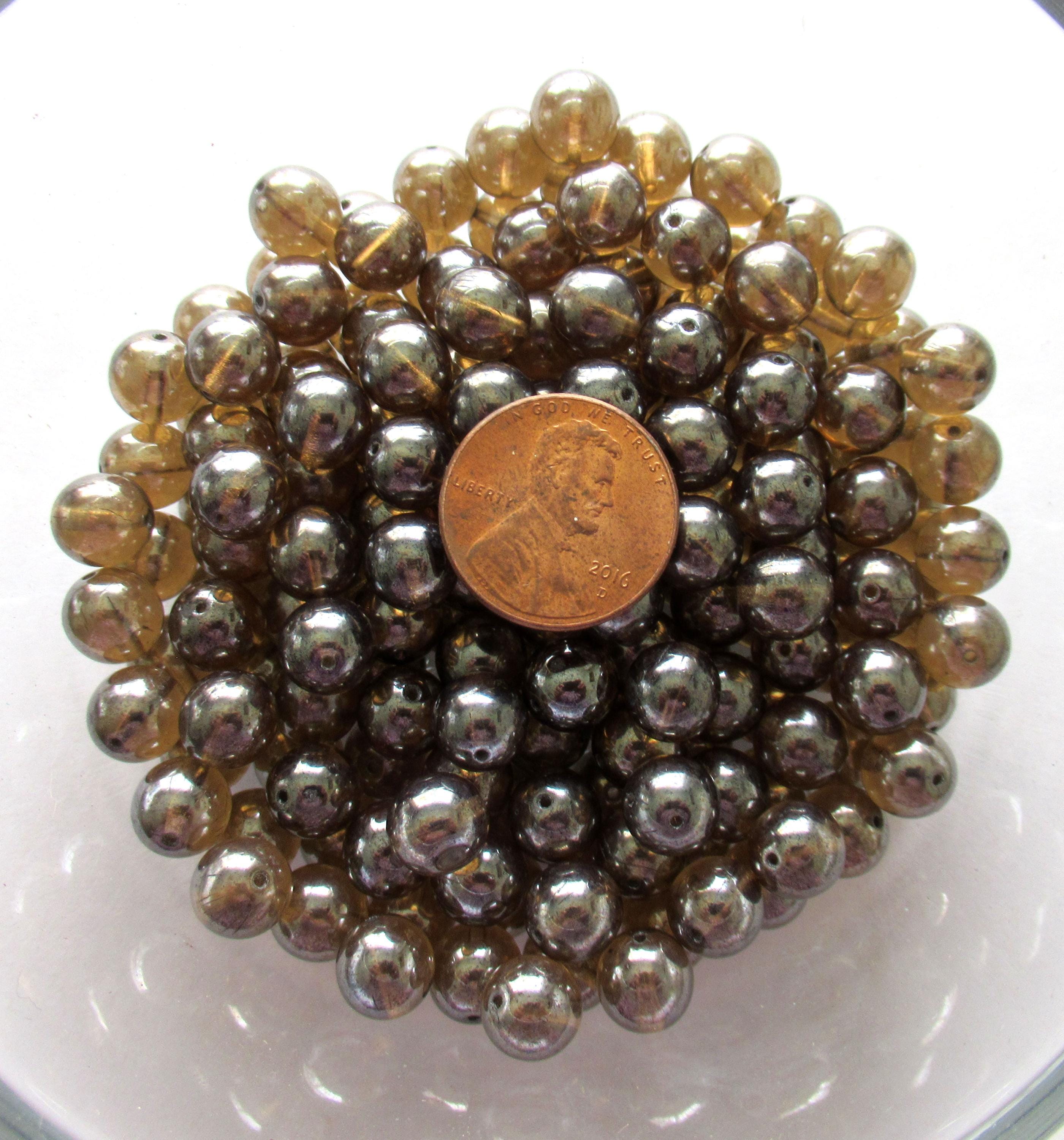 Czech glass brown druk beads - Somkey Topaz Shimmer - 8mm - smooth round druks - 25pcs - C0096