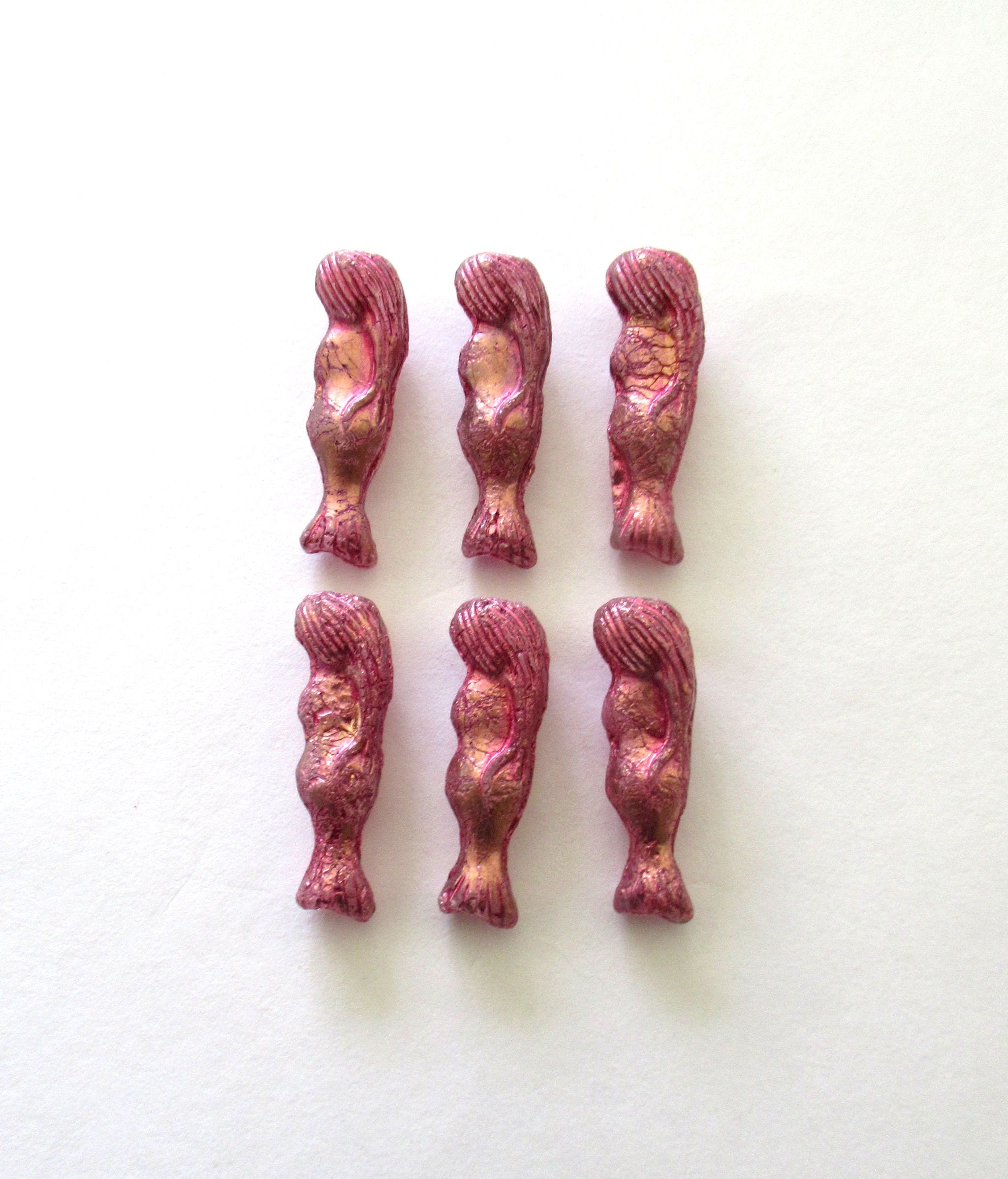 6 Czech glass mermaid or goddess beads - 25 x 5mm clear beads with a pink ab wash - C00442