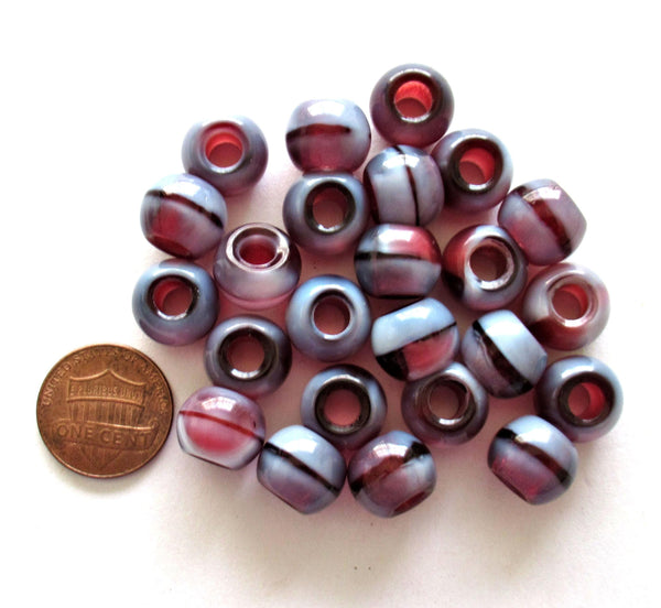 12mm big hole druk beads - large fuchsia pink & white Czech glass druks - large 5mm holes - Pandora European style beads - Five pcs - C0097