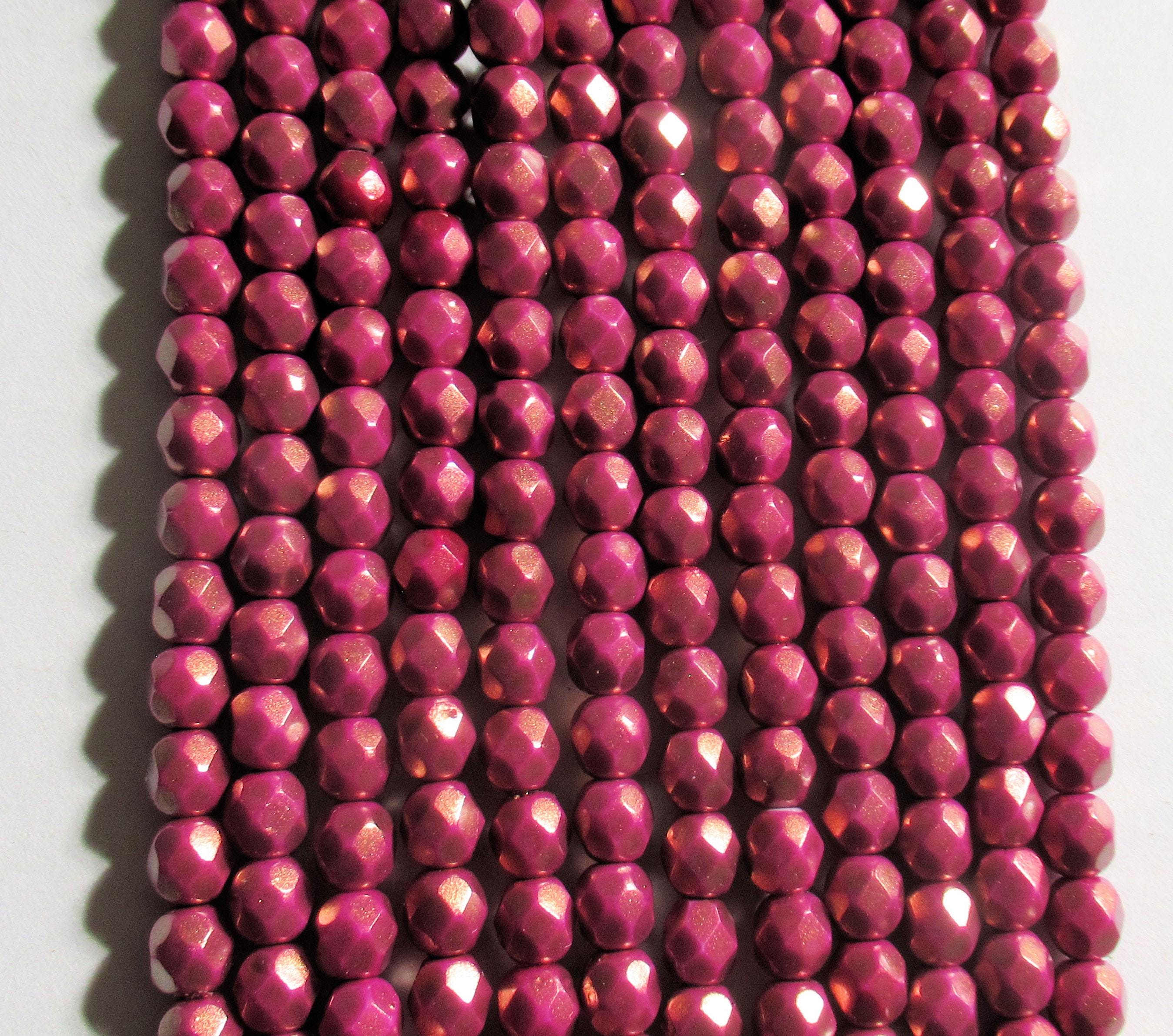 25 6mm Czech glass beads - Halo Ethereal Madder Rose - opaque pink beads with a shiny gold finish - faceted round beads - C0026