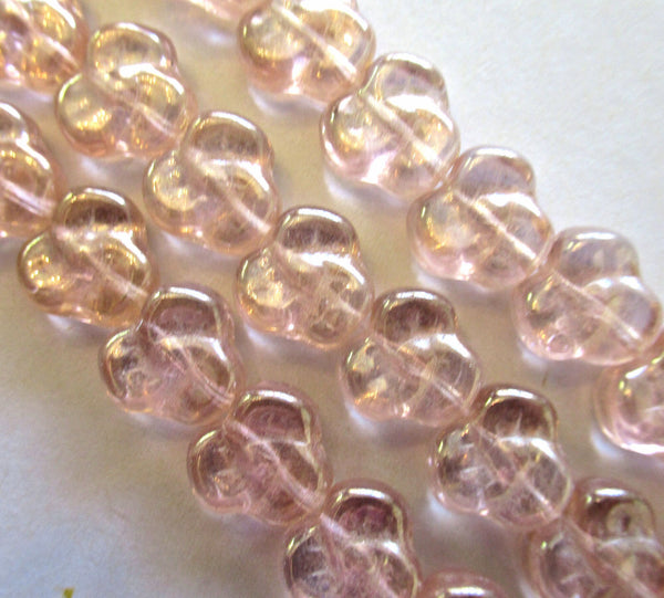 Lot of 25 9mm Czech glass pansy beads - transparent luster rosaline pink flower beads C0076