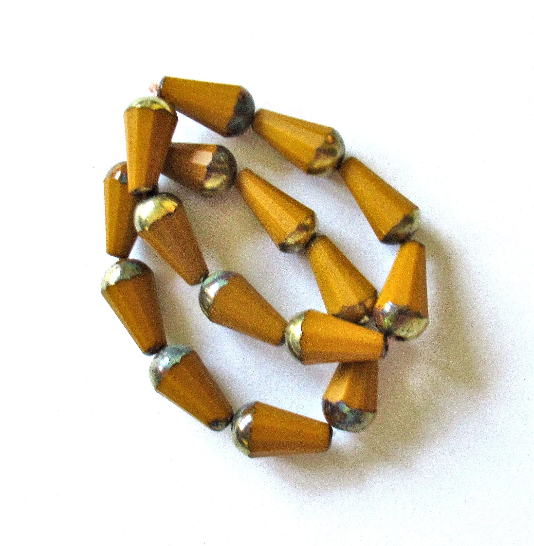 8 Czech glass faceted teardrop beads - 8 x 15mm - pumpkin orange with a bronze & picasso finish on the ends - 00003