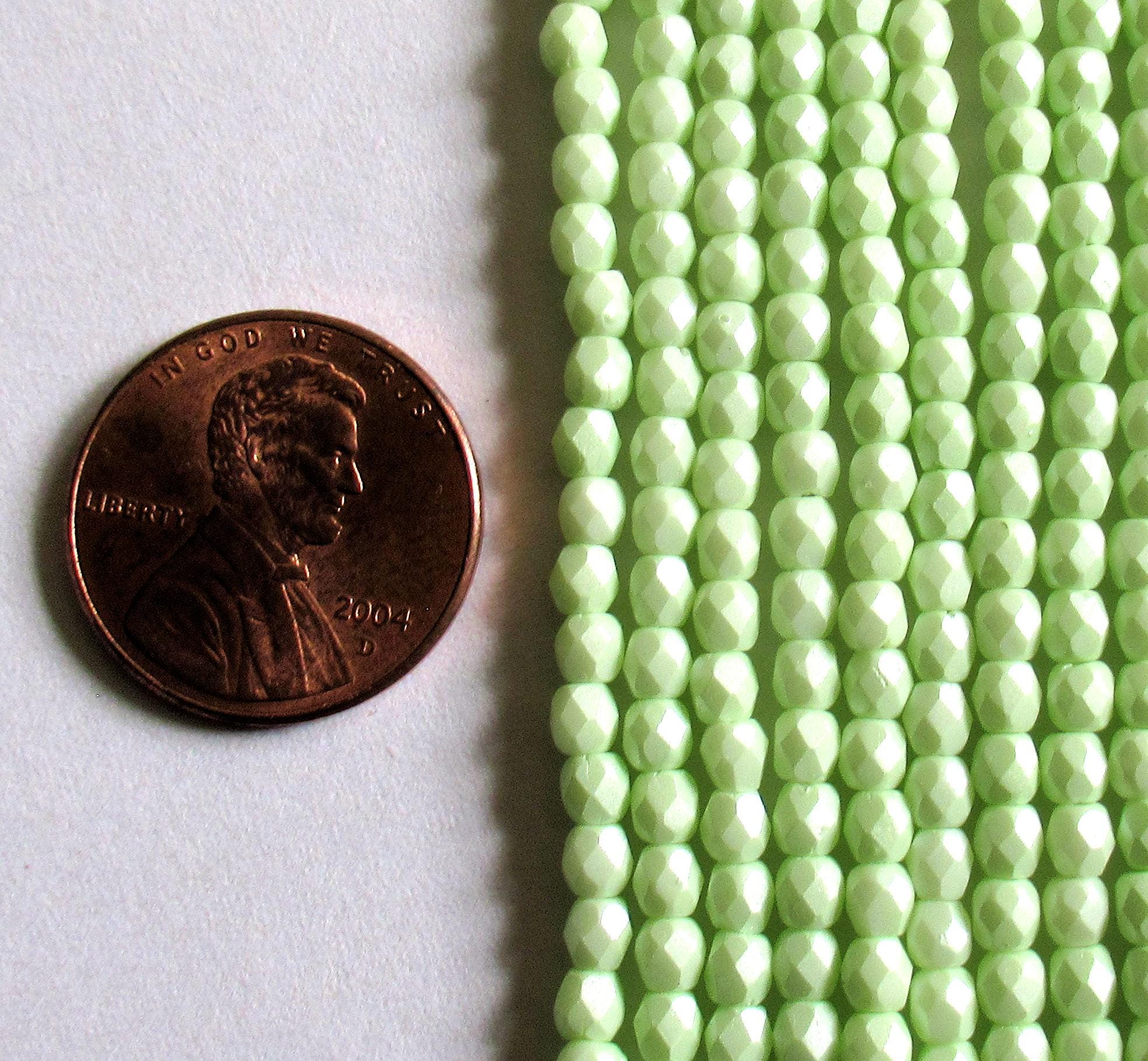 50 3mm Czech glass beads - light powdery pastel lime green - fire polished faceted round beads - C0085