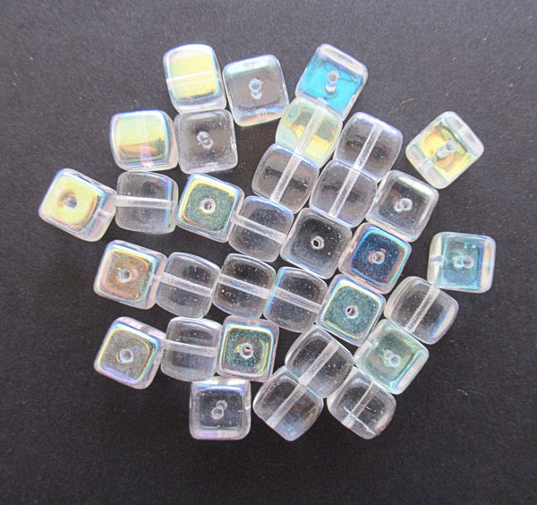 Twenty Czech glass cube beads - 8mm x 11mm crystal ab large cubes - C0047