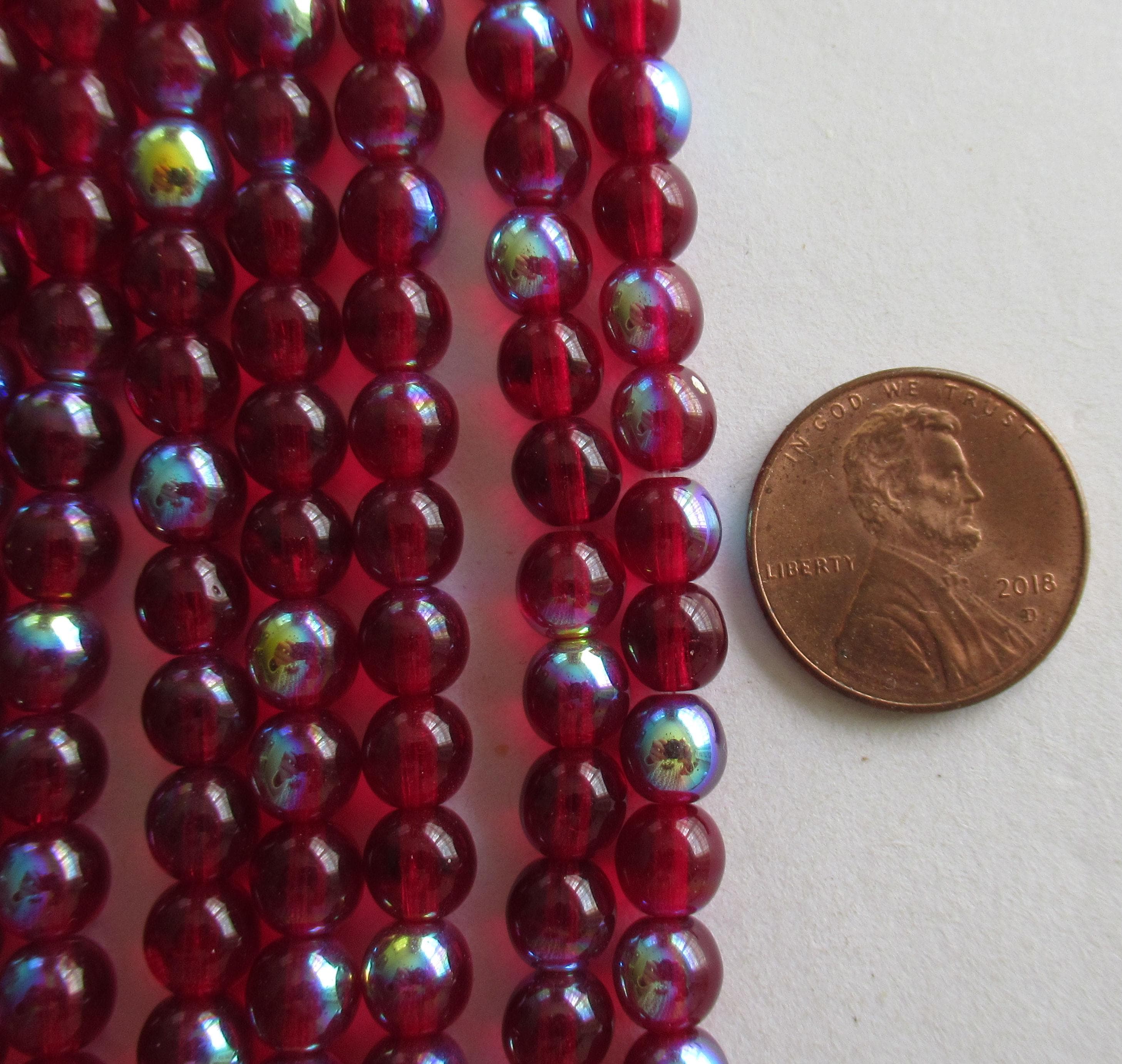 50 6mm Czech glass druks - ruby red garnet ab - smooth round druk beads - C0045