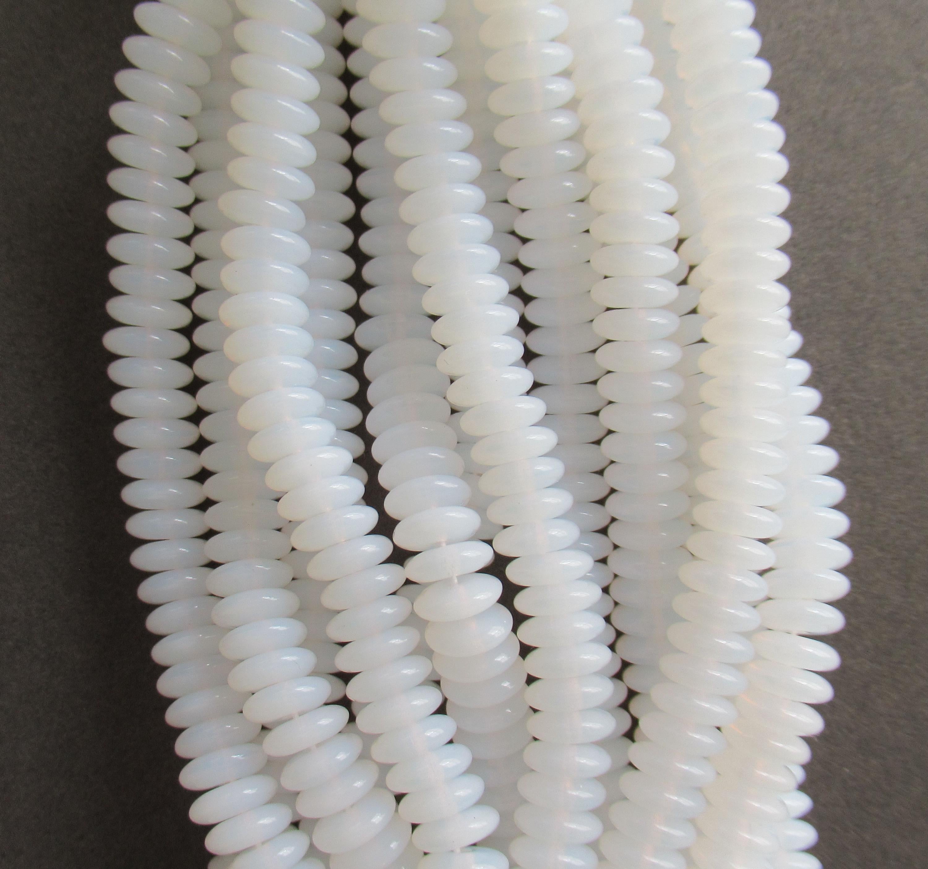 50 6mm Czech glass rondelle spacer beads - translucent milky white opal beads - flat spacers or rondelles - C0049